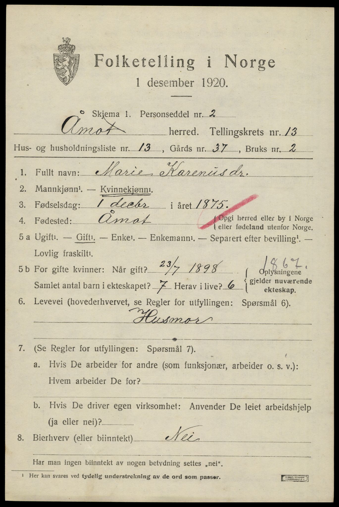 SAH, 1920 census for Åmot, 1920, p. 10885