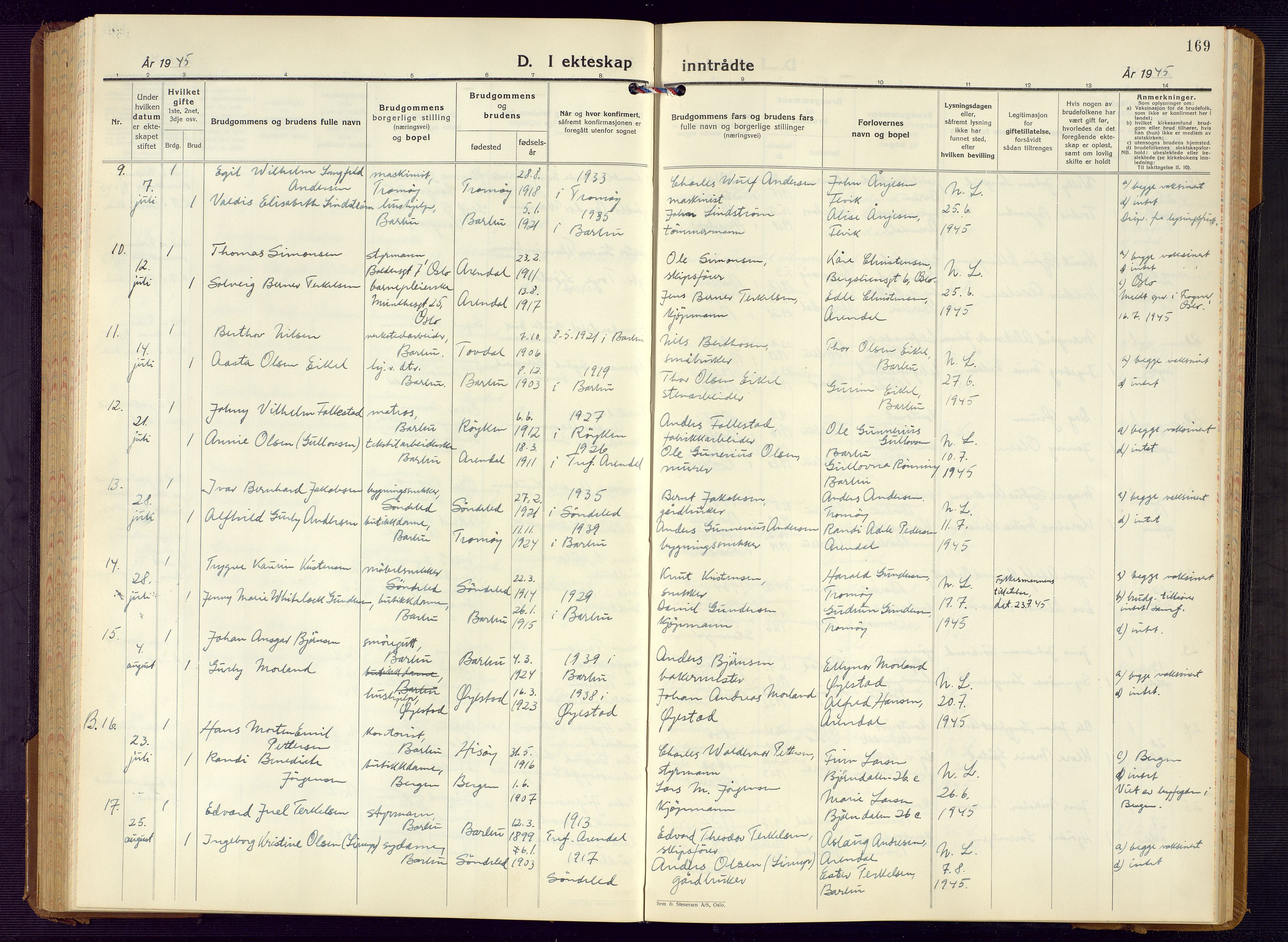Barbu sokneprestkontor, SAK/1111-0003/F/Fb/L0006: Parish register (copy) no. B 6, 1937-1947, p. 169