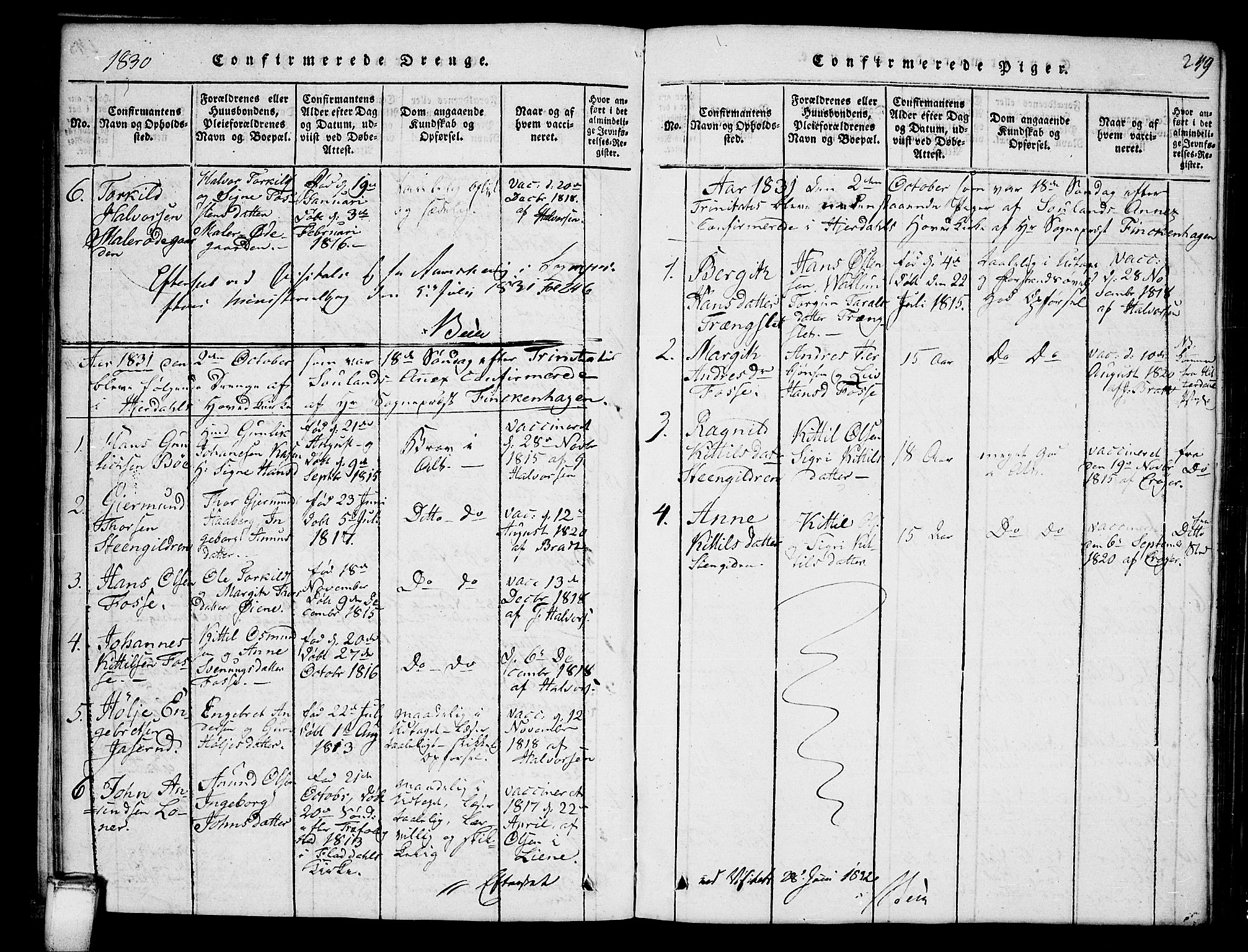 Hjartdal kirkebøker, SAKO/A-270/G/Gb/L0001: Parish register (copy) no. II 1, 1815-1842, p. 249