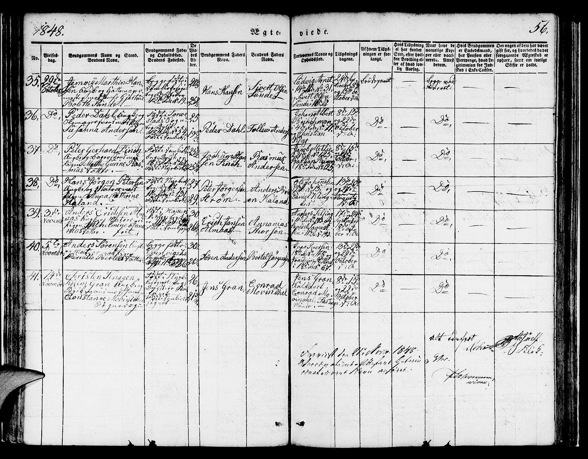 Domkirken sokneprestembete, AV/SAB-A-74801/H/Hab/L0029: Parish register (copy) no. D 1, 1839-1857, p. 56