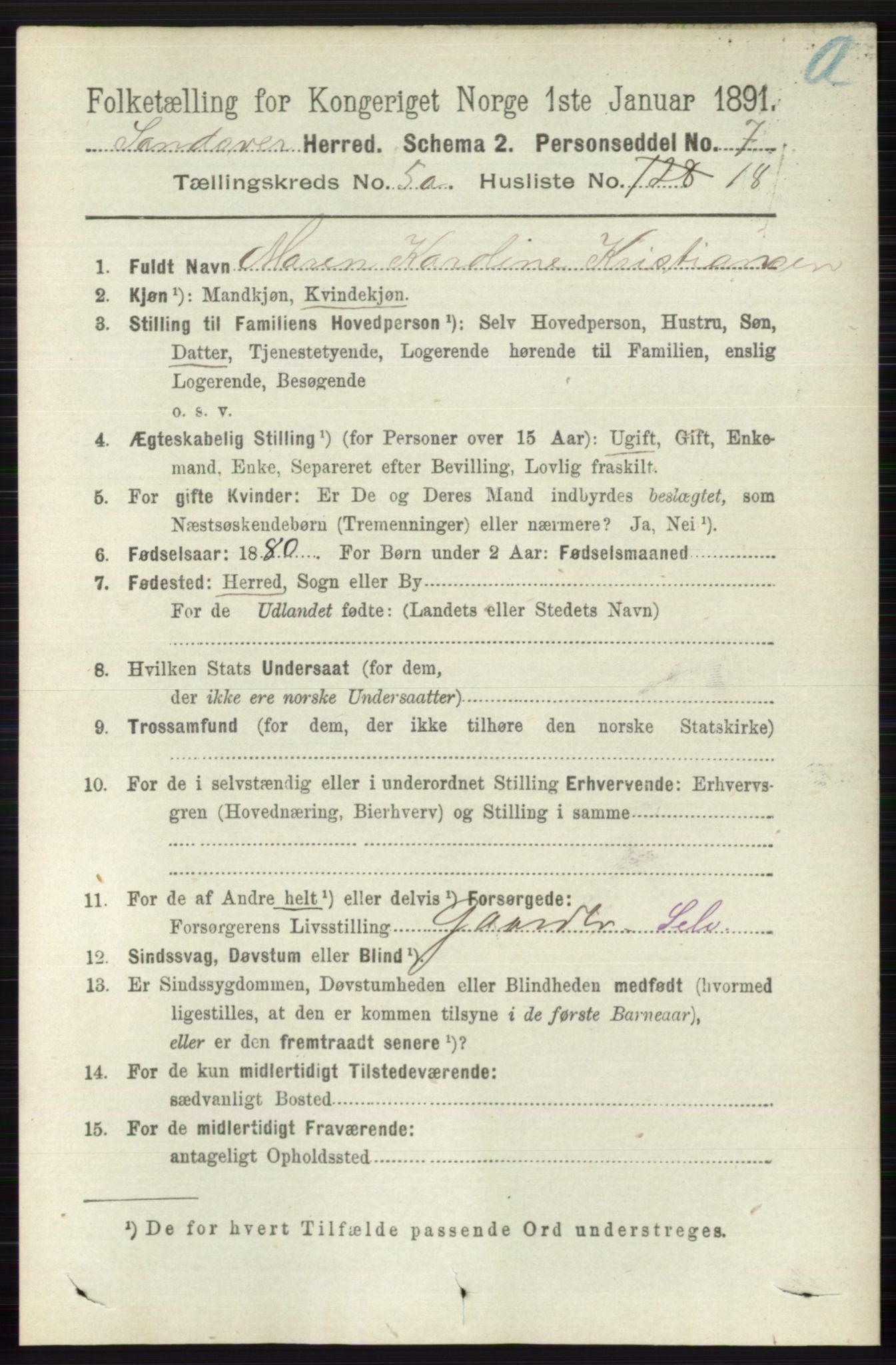 RA, 1891 census for 0629 Sandsvær, 1891, p. 2589