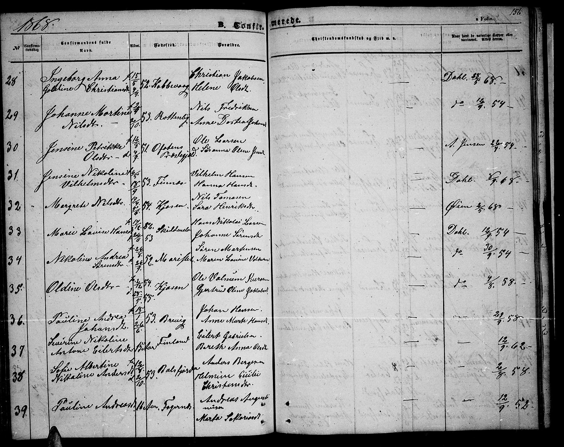 Tromsøysund sokneprestkontor, AV/SATØ-S-1304/G/Gb/L0001klokker: Parish register (copy) no. 1, 1857-1869, p. 156