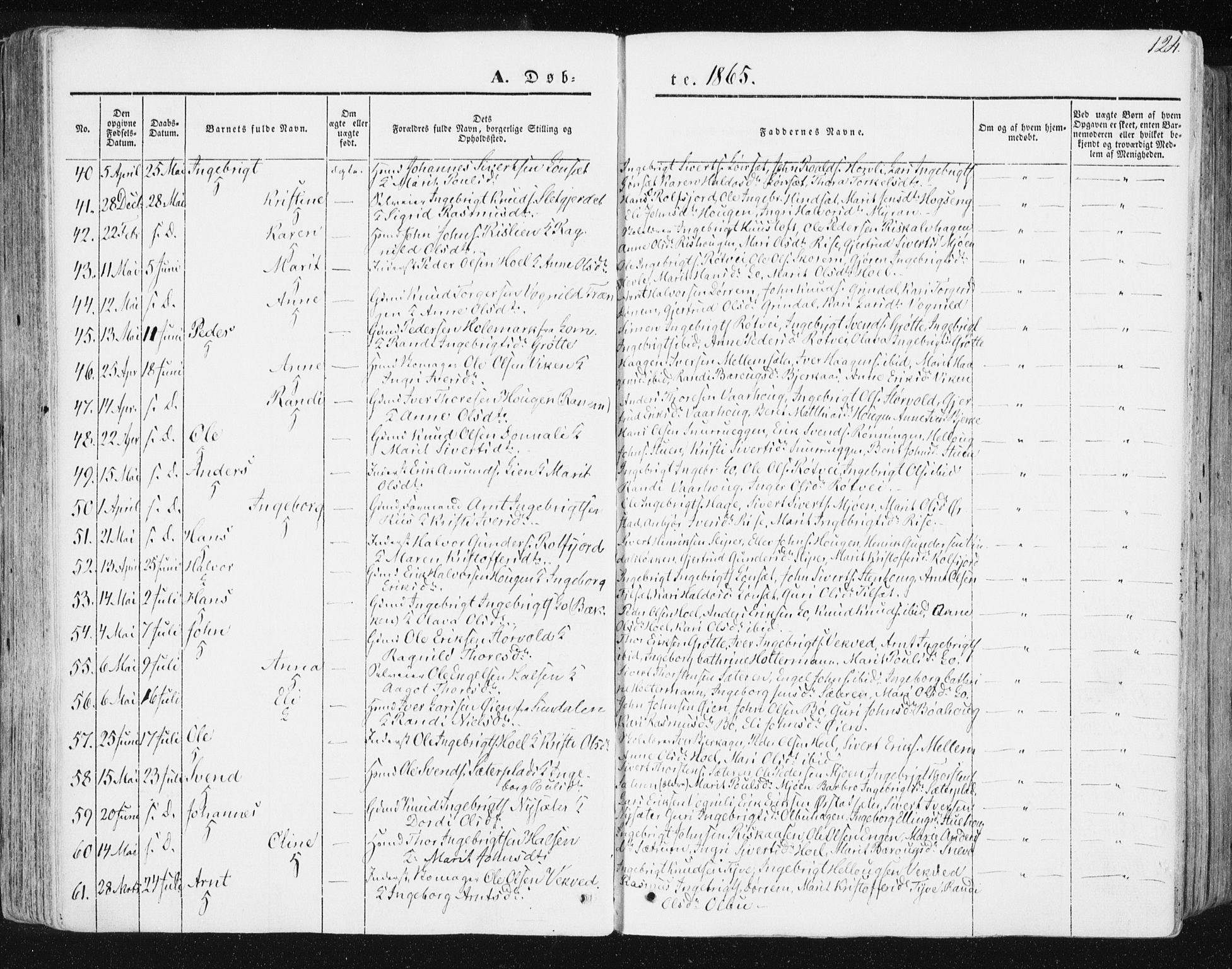 Ministerialprotokoller, klokkerbøker og fødselsregistre - Sør-Trøndelag, AV/SAT-A-1456/678/L0899: Parish register (official) no. 678A08, 1848-1872, p. 124