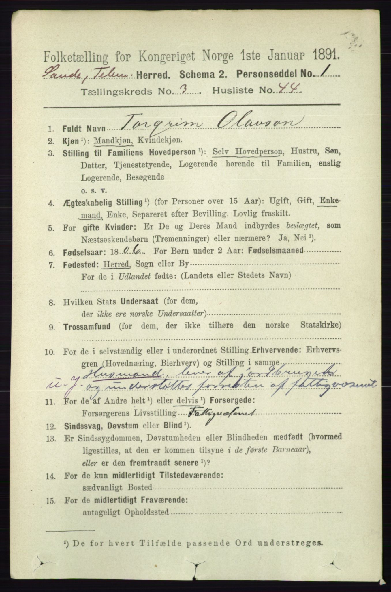 RA, 1891 census for 0822 Sauherad, 1891, p. 954