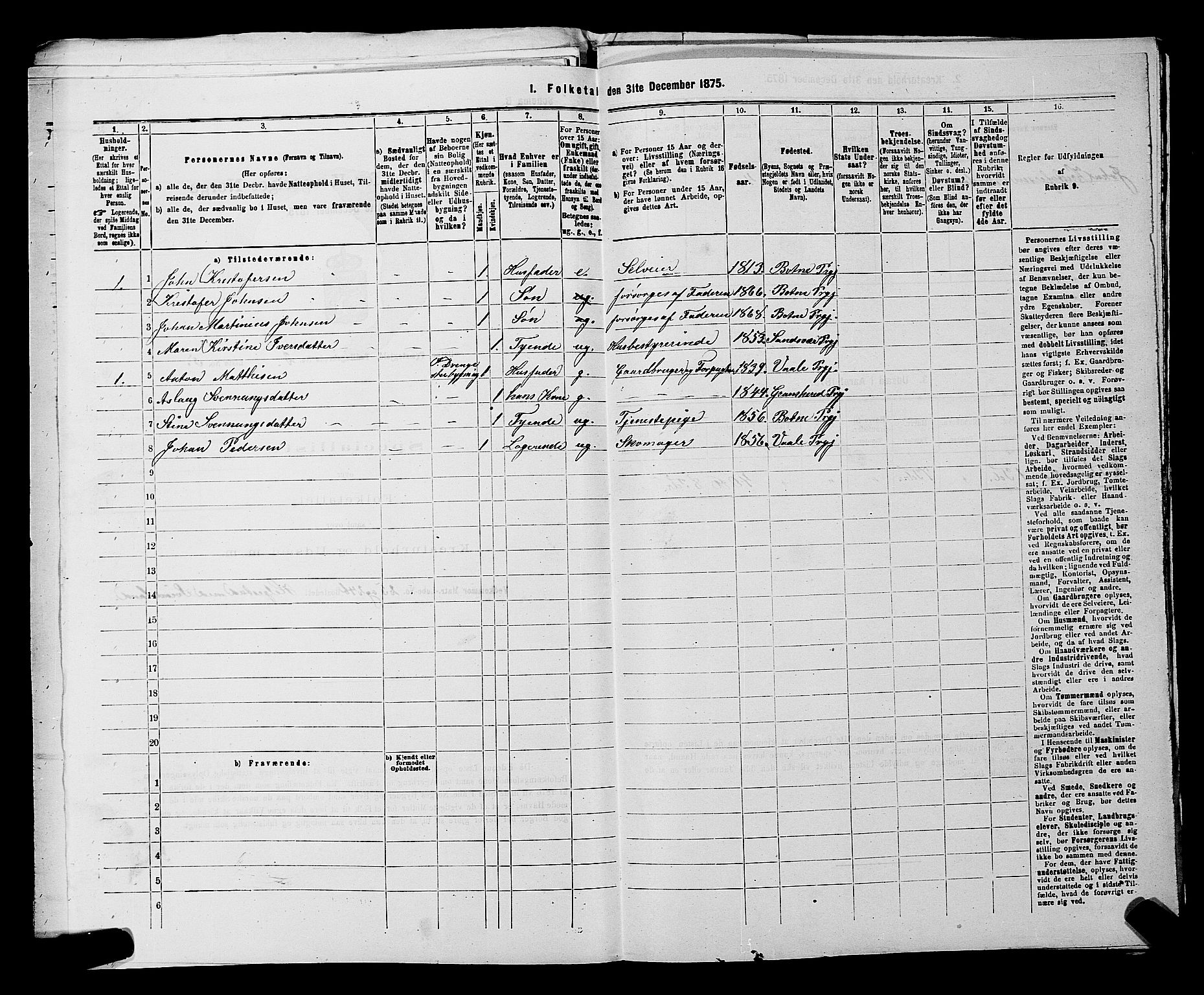 SAKO, 1875 census for 0715P Botne, 1875, p. 169