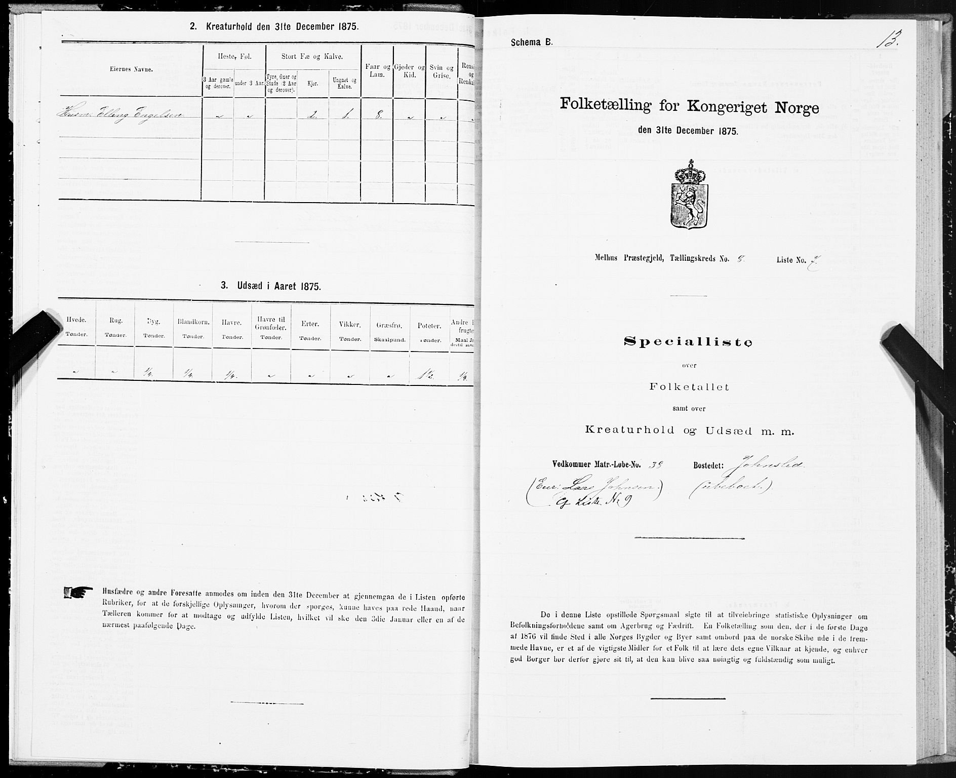 SAT, 1875 census for 1653P Melhus, 1875, p. 7013