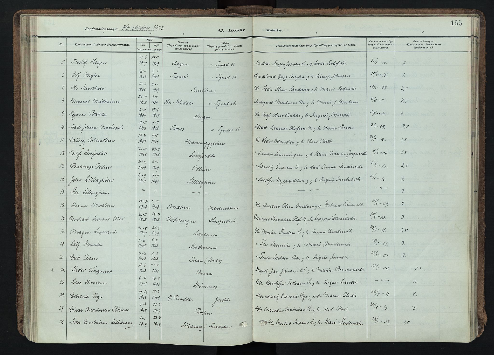 Tynset prestekontor, SAH/PREST-058/H/Ha/Haa/L0026: Parish register (official) no. 26, 1915-1929, p. 155