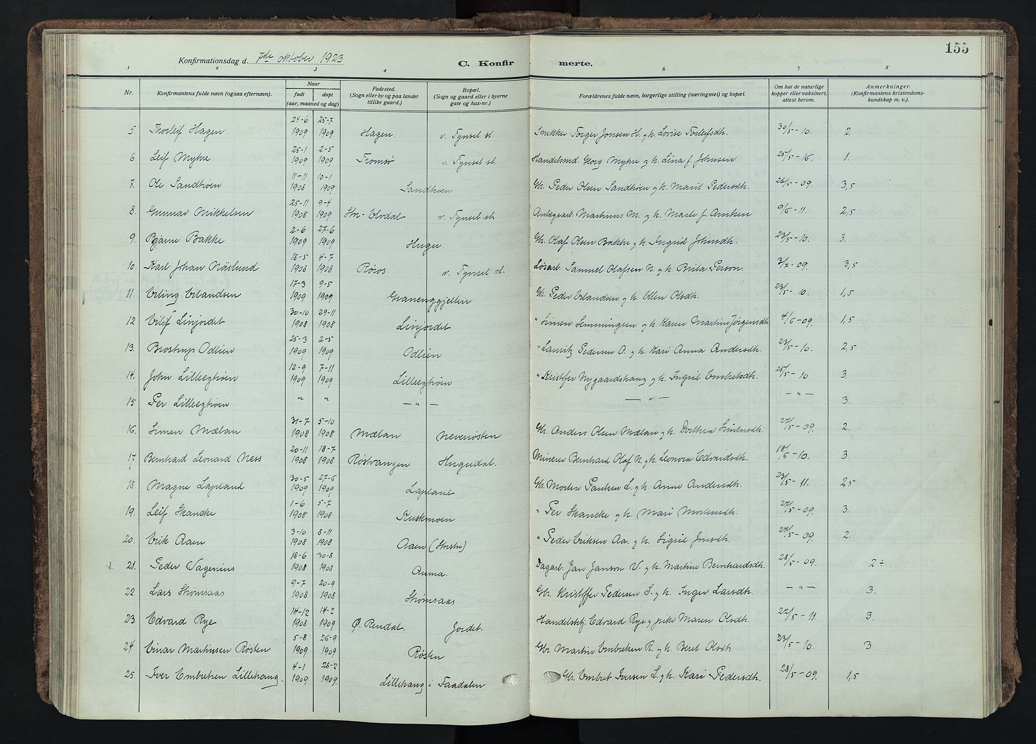 Tynset prestekontor, AV/SAH-PREST-058/H/Ha/Haa/L0026: Parish register (official) no. 26, 1915-1929, p. 155