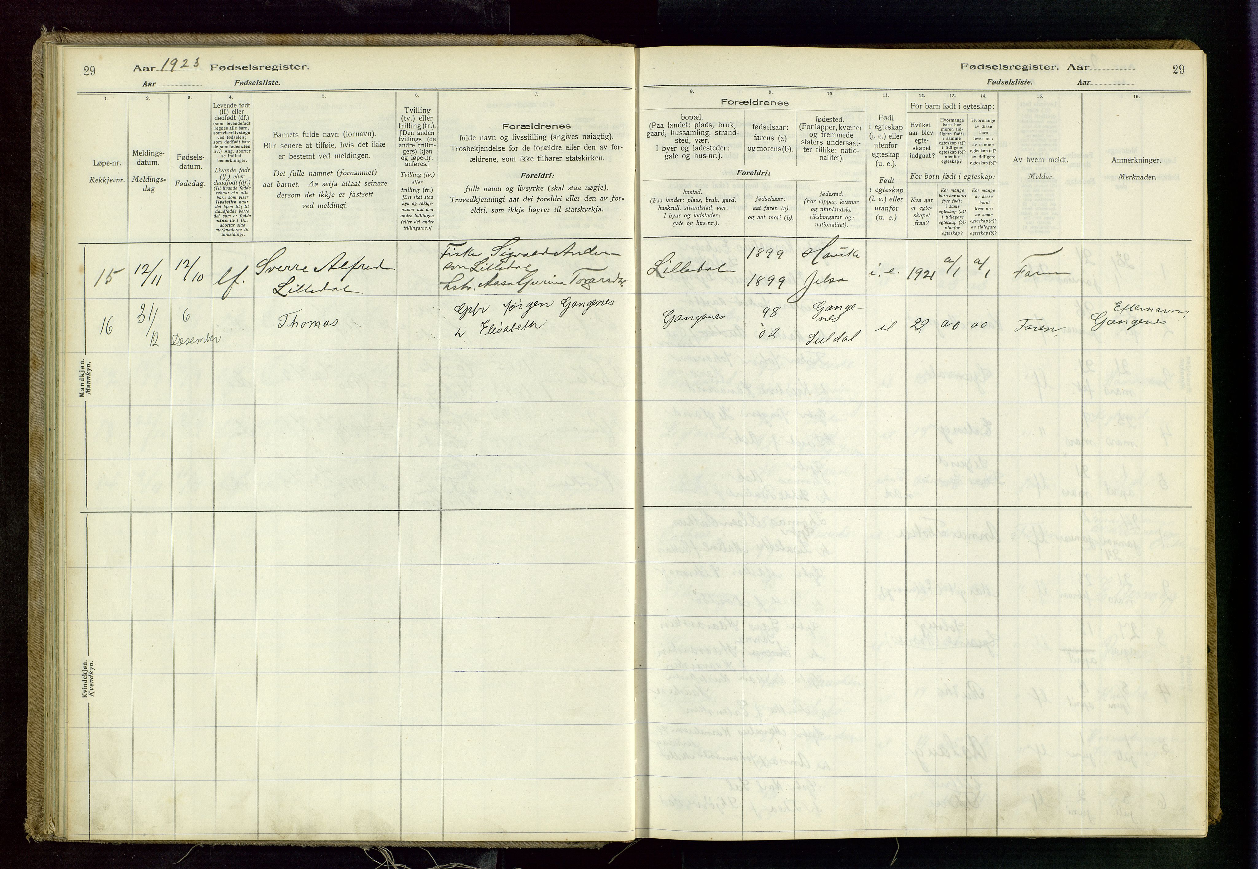 Rennesøy sokneprestkontor, AV/SAST-A -101827/I/Id/L0001: Birth register no. 1, 1916-1982, p. 29