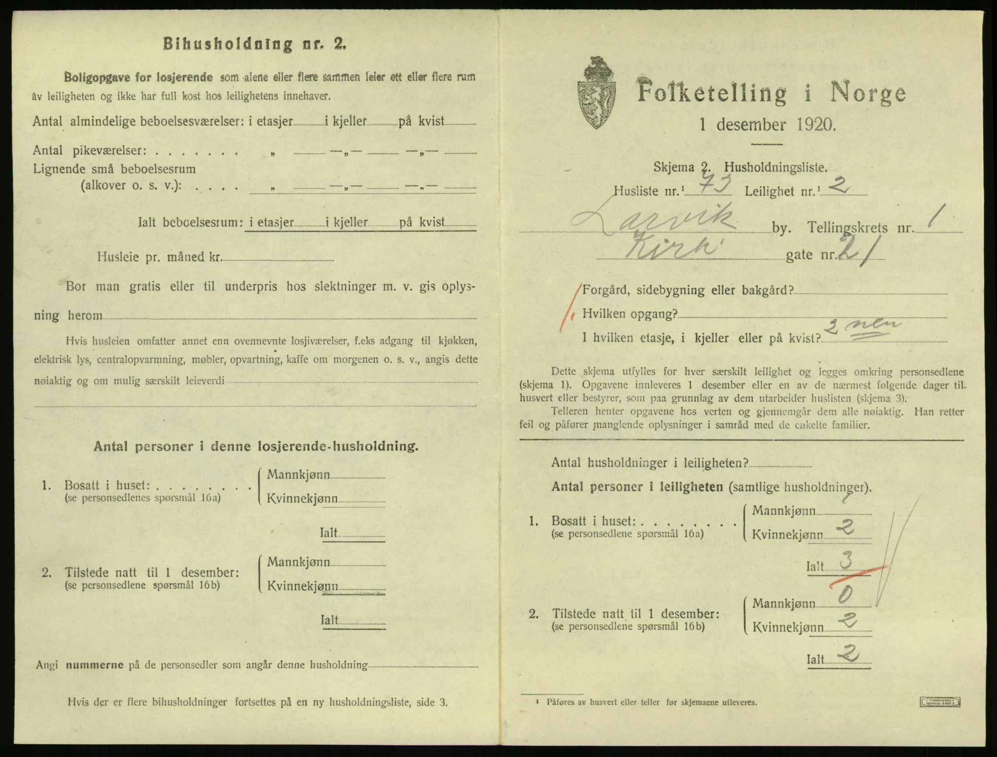 SAKO, 1920 census for Larvik, 1920, p. 3286