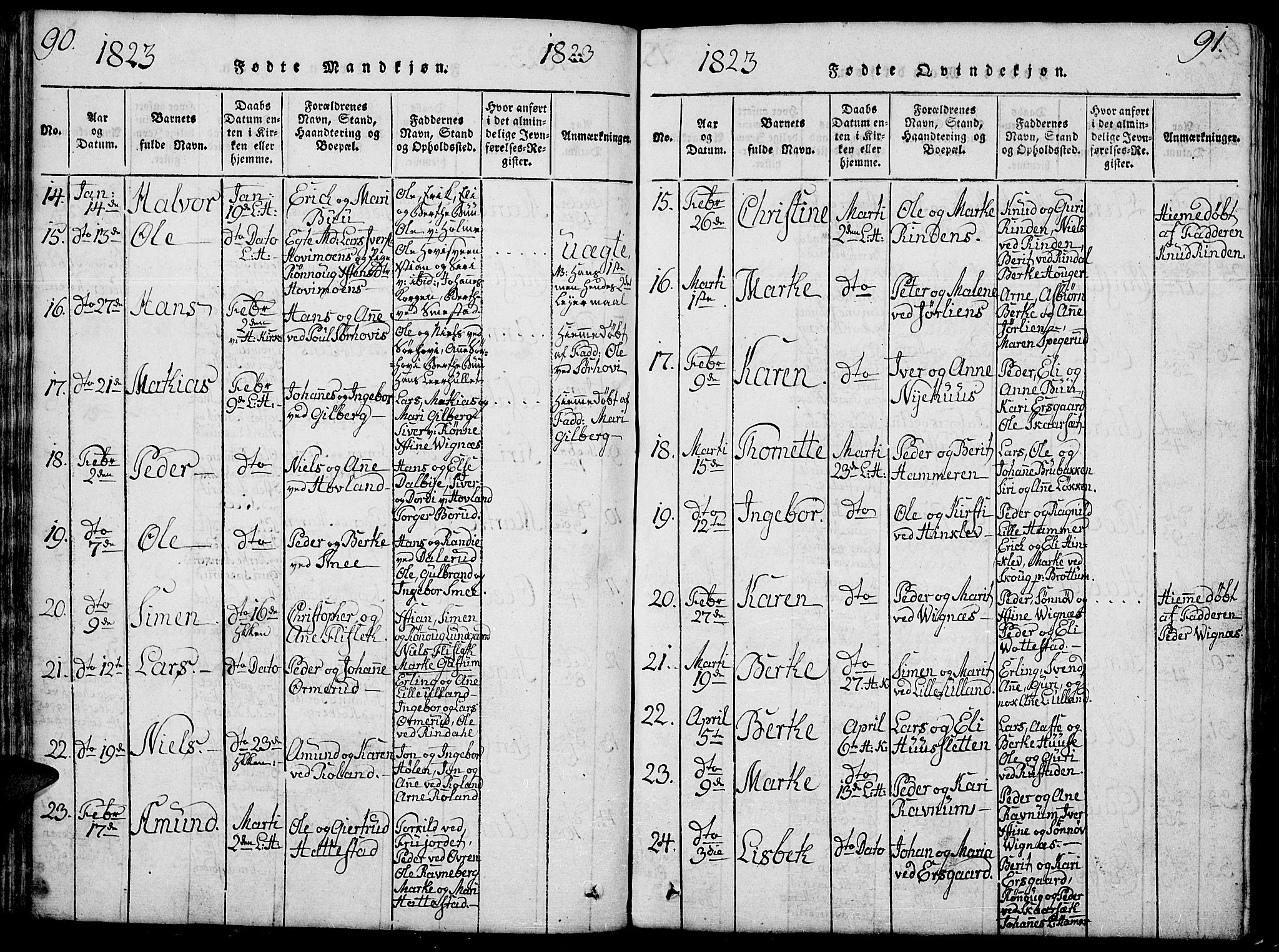 Fåberg prestekontor, AV/SAH-PREST-086/H/Ha/Hab/L0004: Parish register (copy) no. 4, 1818-1837, p. 90-91