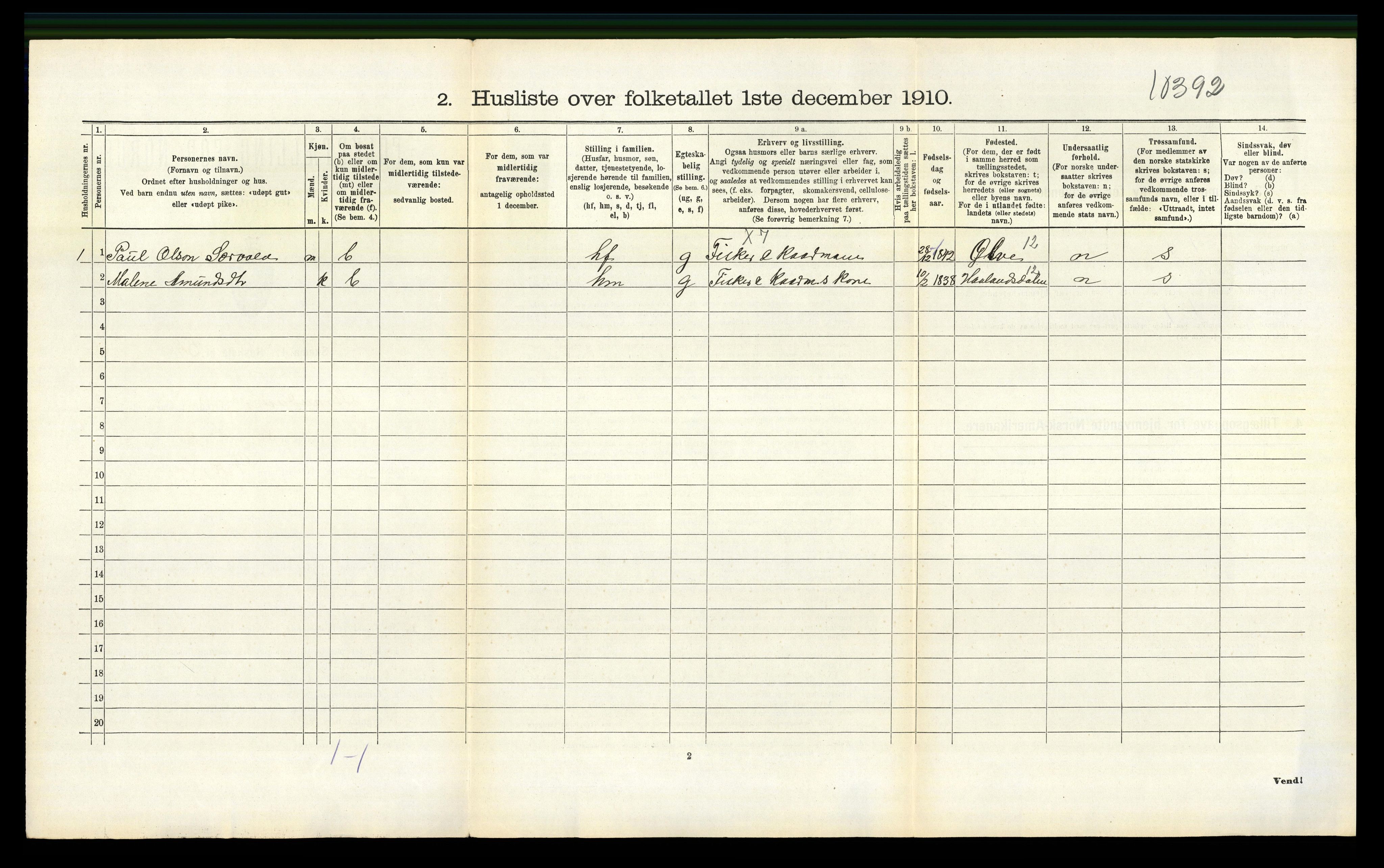 RA, 1910 census for Strandvik, 1910, p. 216
