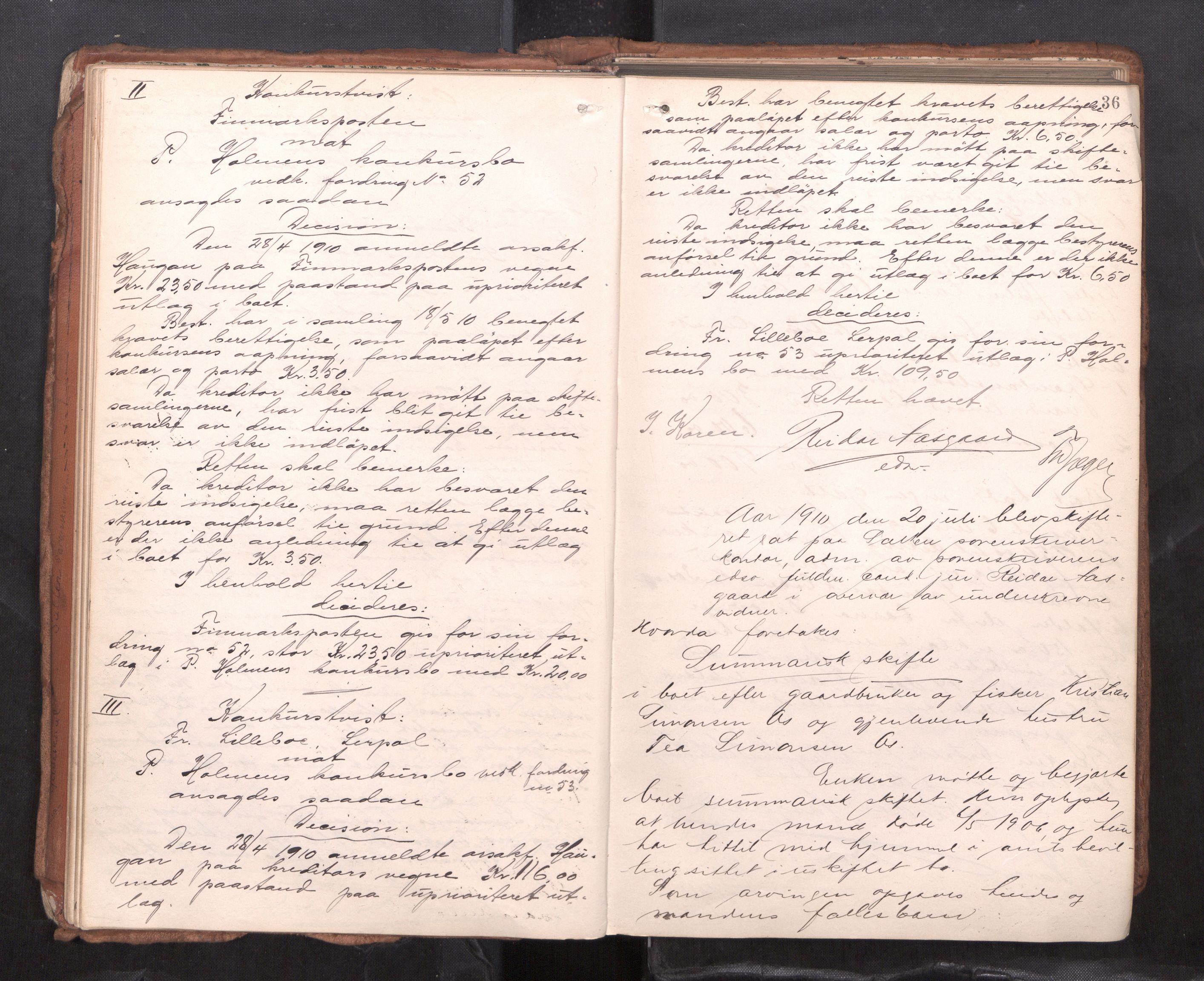 Salten sorenskriveri, AV/SAT-A-4578/1/3/3B/L0012: Skiftebehandlingsprotokoll, 1910-1915, p. 36