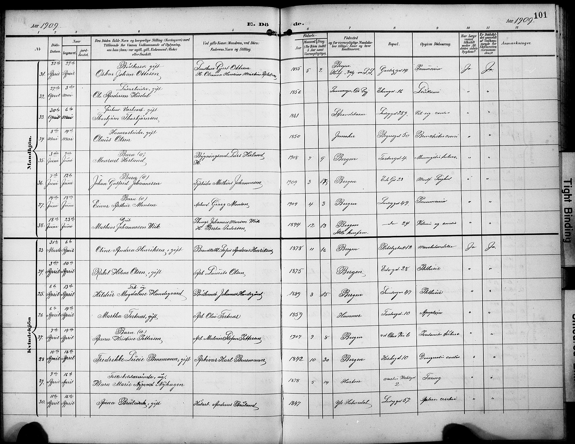 Sandviken Sokneprestembete, SAB/A-77601/H/Hb/L0017: Parish register (copy) no. E 1, 1903-1926, p. 101