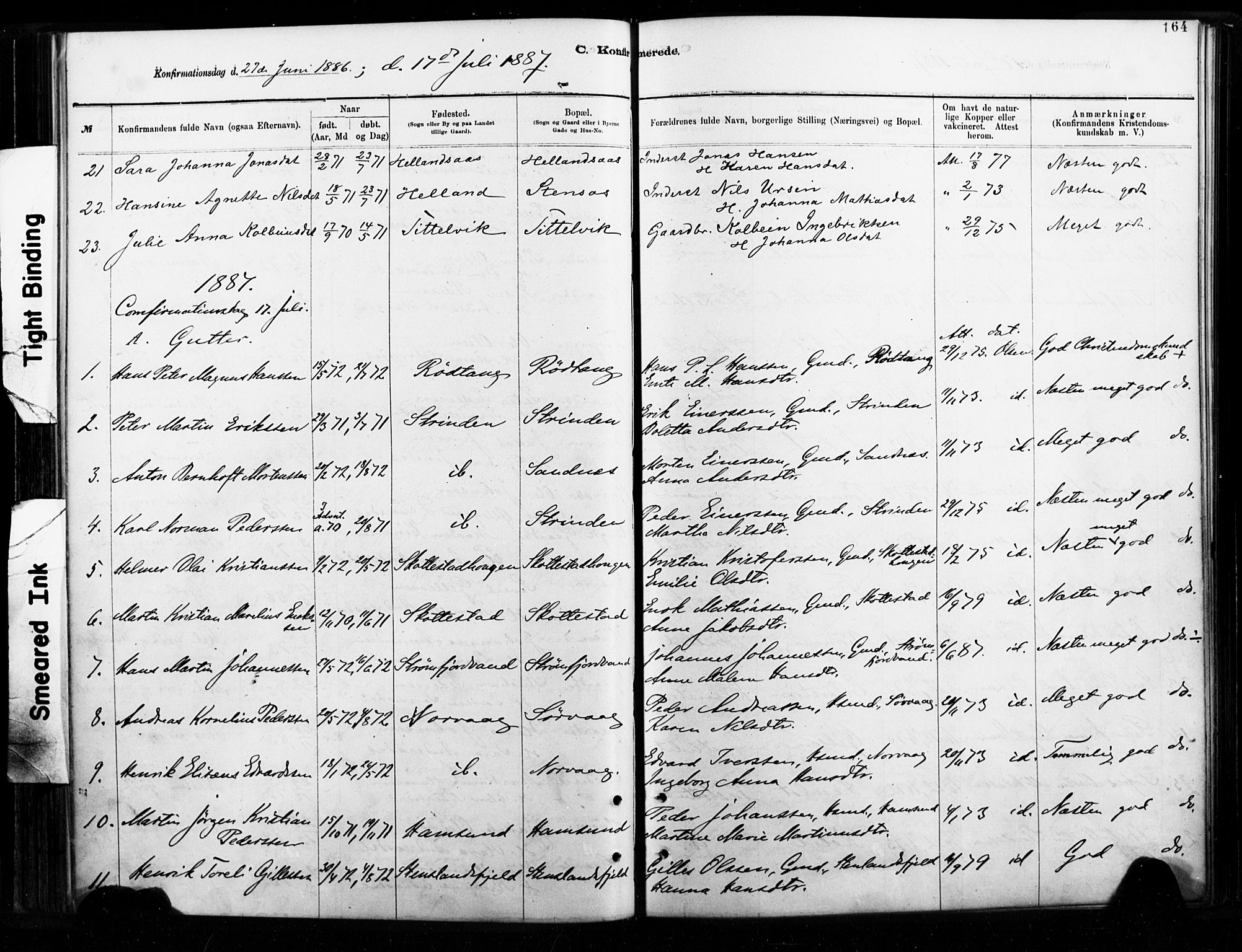 Ministerialprotokoller, klokkerbøker og fødselsregistre - Nordland, AV/SAT-A-1459/859/L0846: Parish register (official) no. 859A06, 1878-1889, p. 164