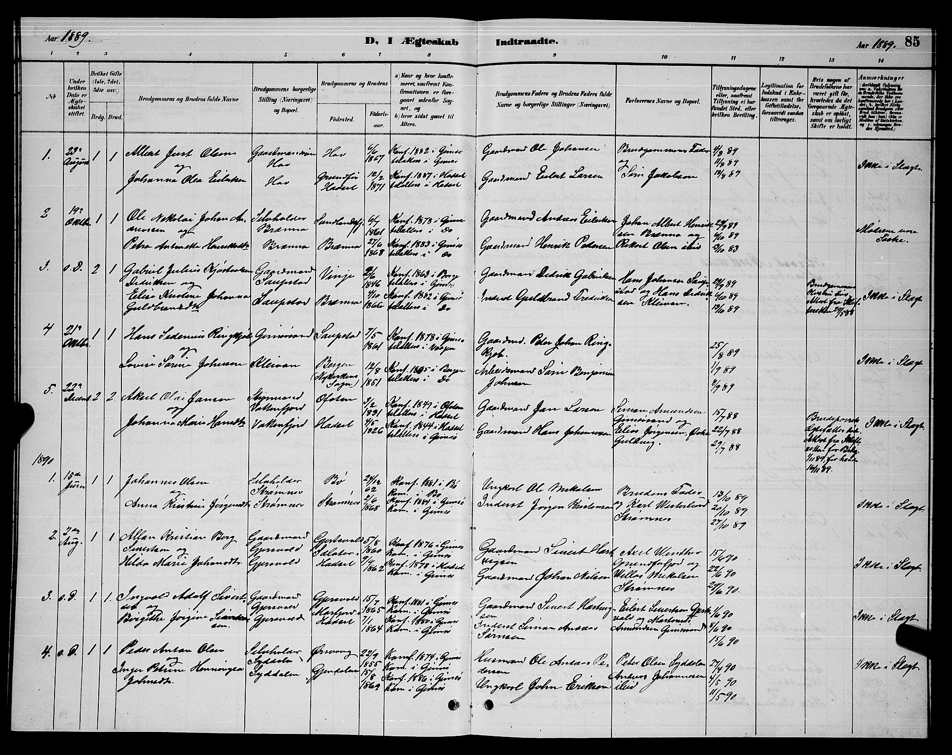 Ministerialprotokoller, klokkerbøker og fødselsregistre - Nordland, AV/SAT-A-1459/876/L1104: Parish register (copy) no. 876C03, 1886-1896, p. 85