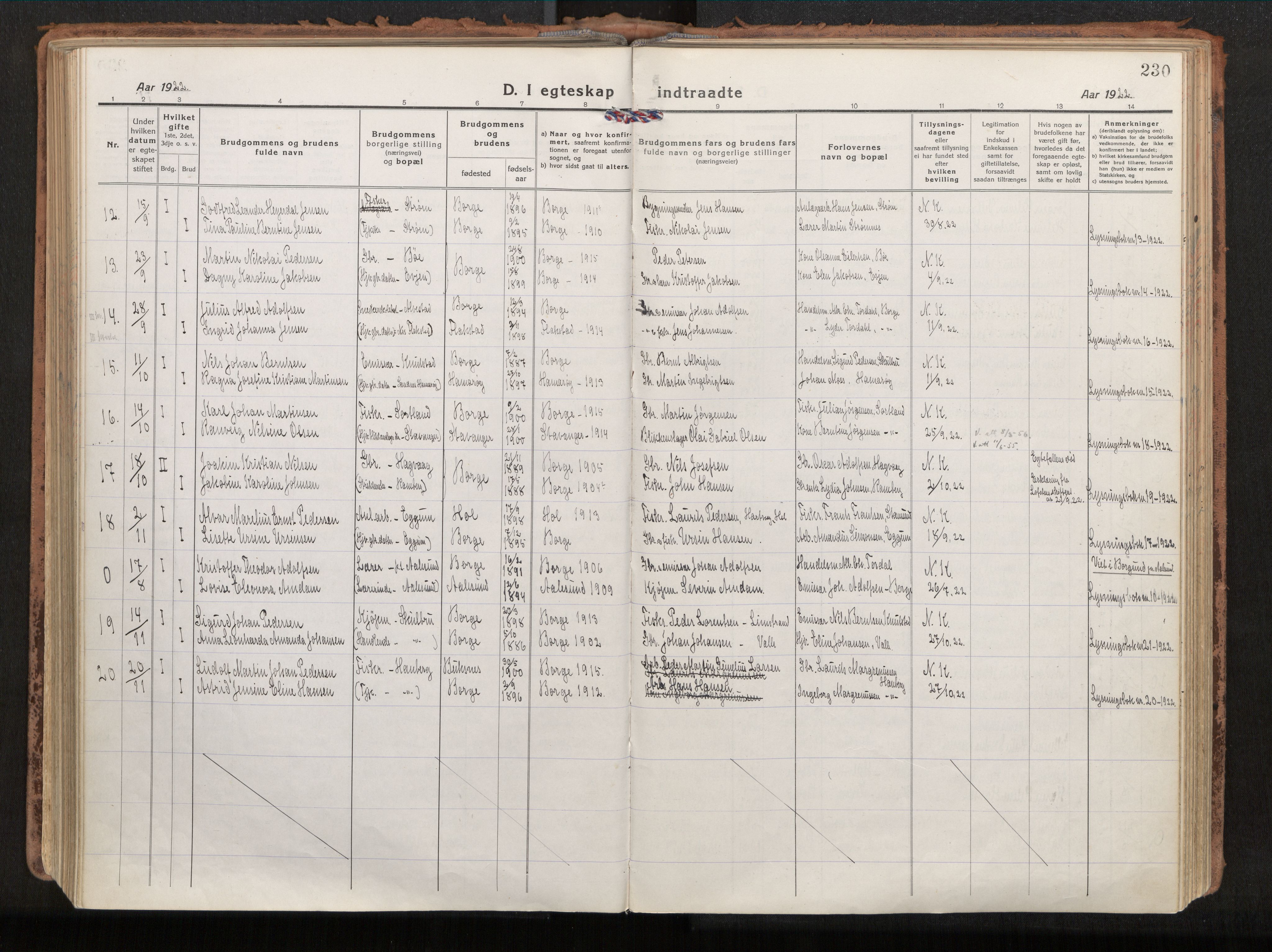Ministerialprotokoller, klokkerbøker og fødselsregistre - Nordland, SAT/A-1459/880/L1136: Parish register (official) no. 880A10, 1919-1927, p. 230