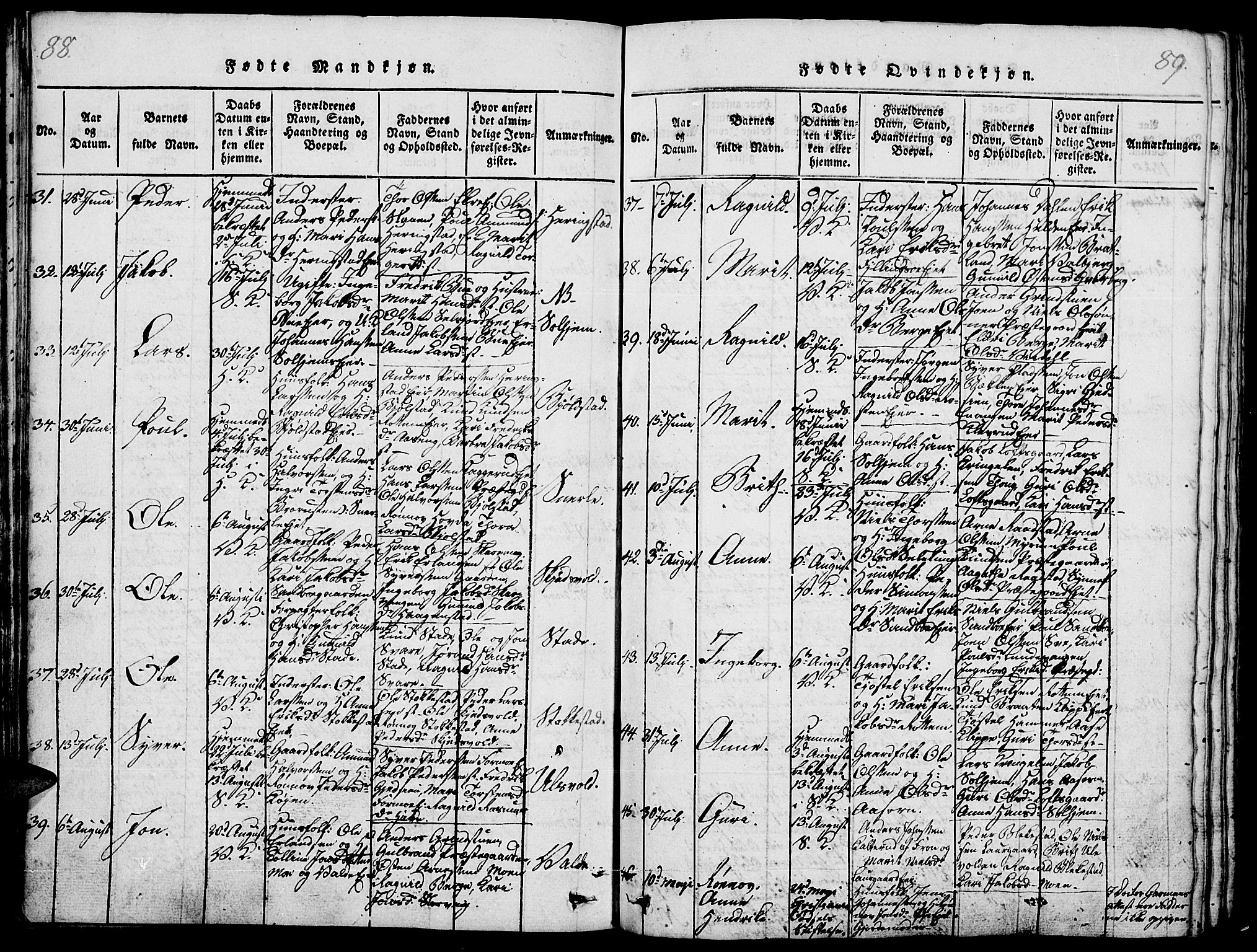 Vågå prestekontor, SAH/PREST-076/H/Ha/Haa/L0003: Parish register (official) no. 3, 1815-1827, p. 88-89