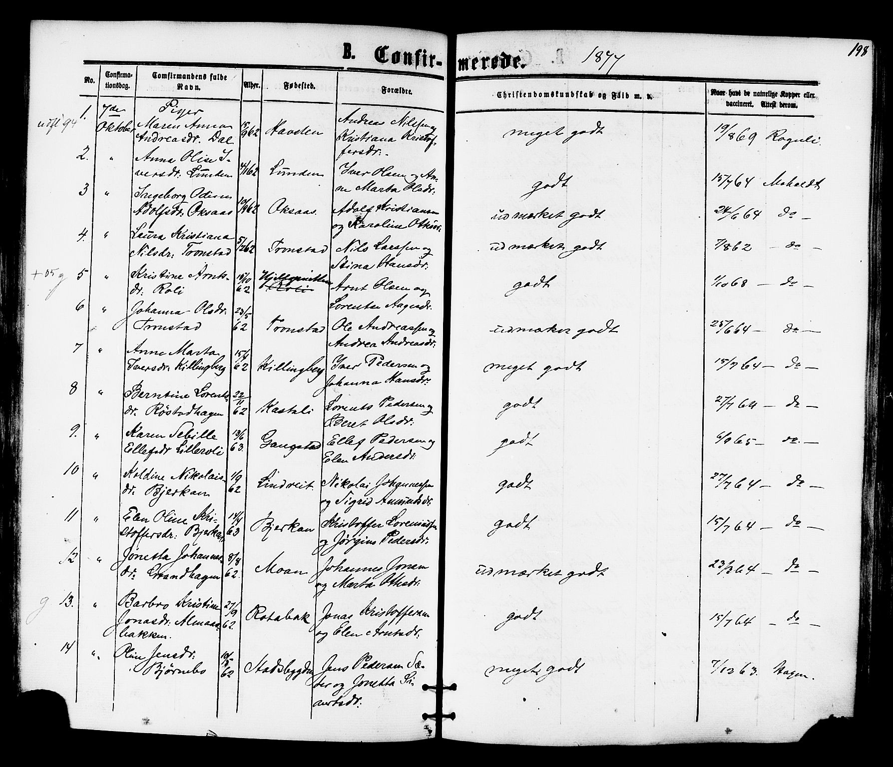 Ministerialprotokoller, klokkerbøker og fødselsregistre - Nord-Trøndelag, SAT/A-1458/701/L0009: Parish register (official) no. 701A09 /1, 1864-1882, p. 198