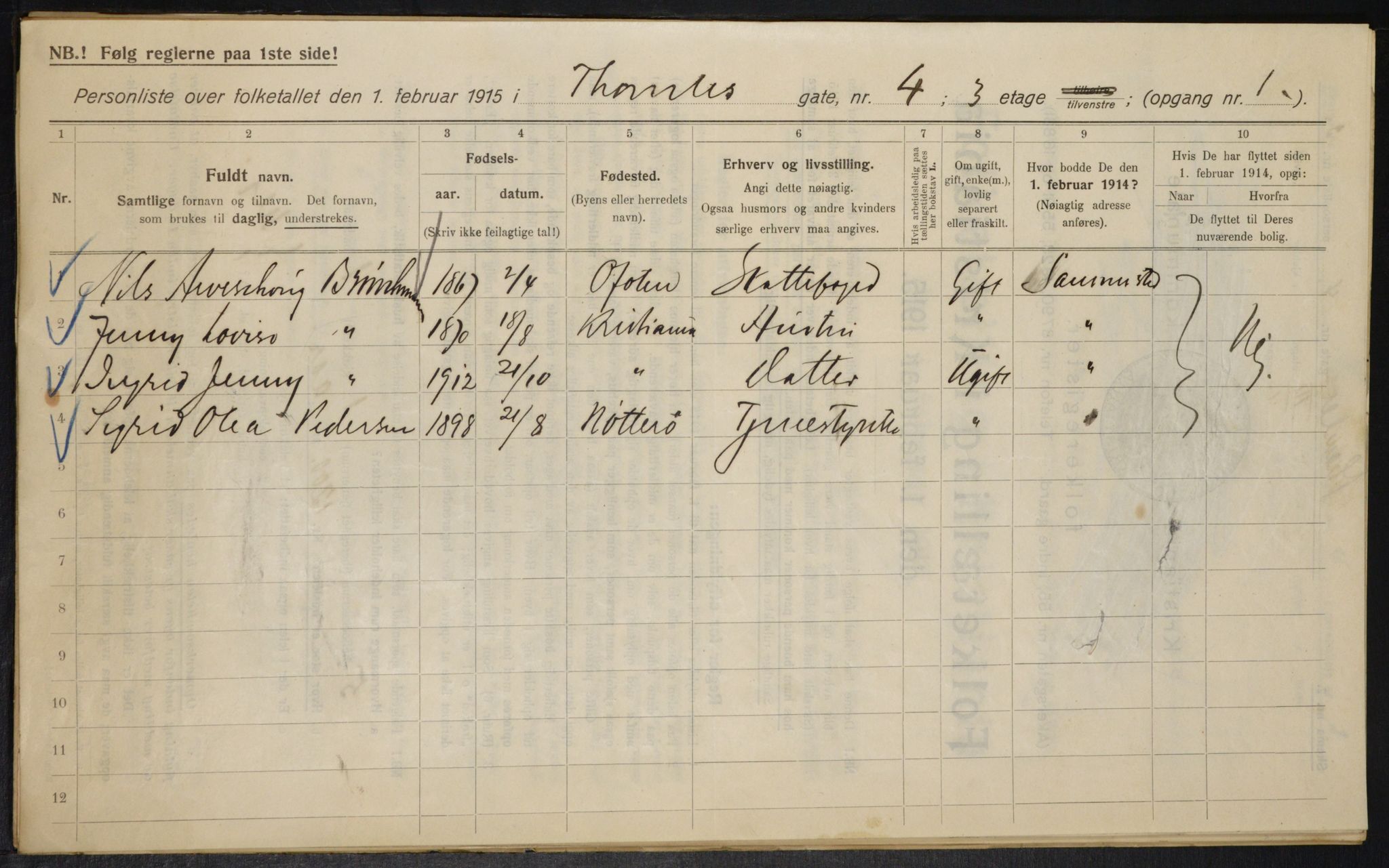 OBA, Municipal Census 1915 for Kristiania, 1915, p. 109513