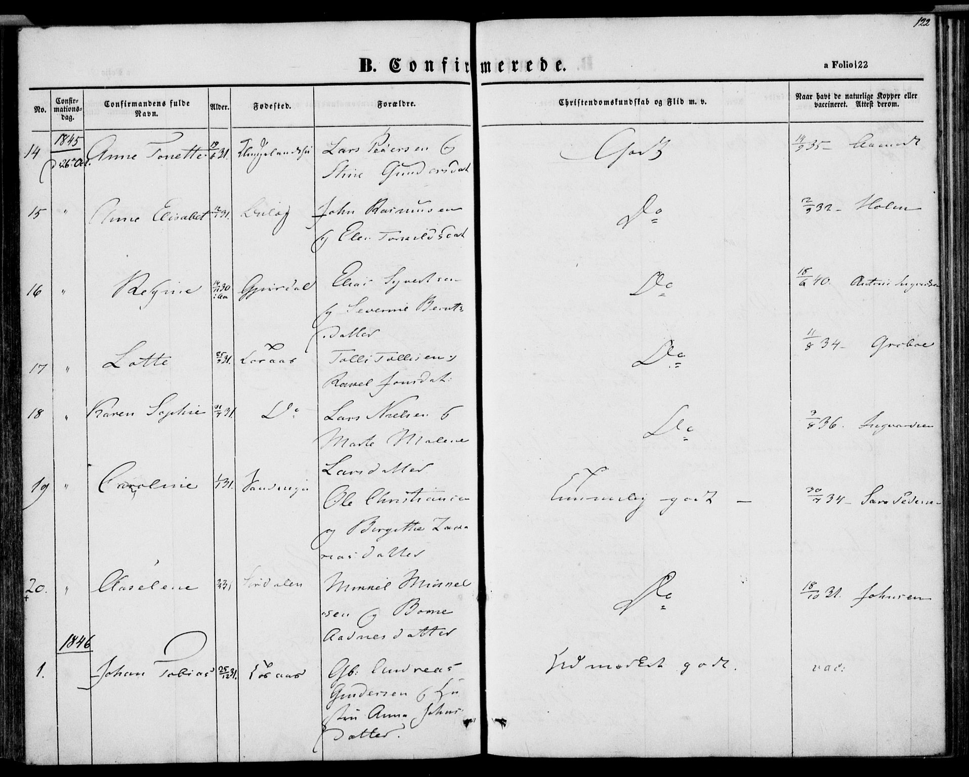 Herad sokneprestkontor, AV/SAK-1111-0018/F/Fa/Faa/L0004: Parish register (official) no. A 4, 1844-1853, p. 122