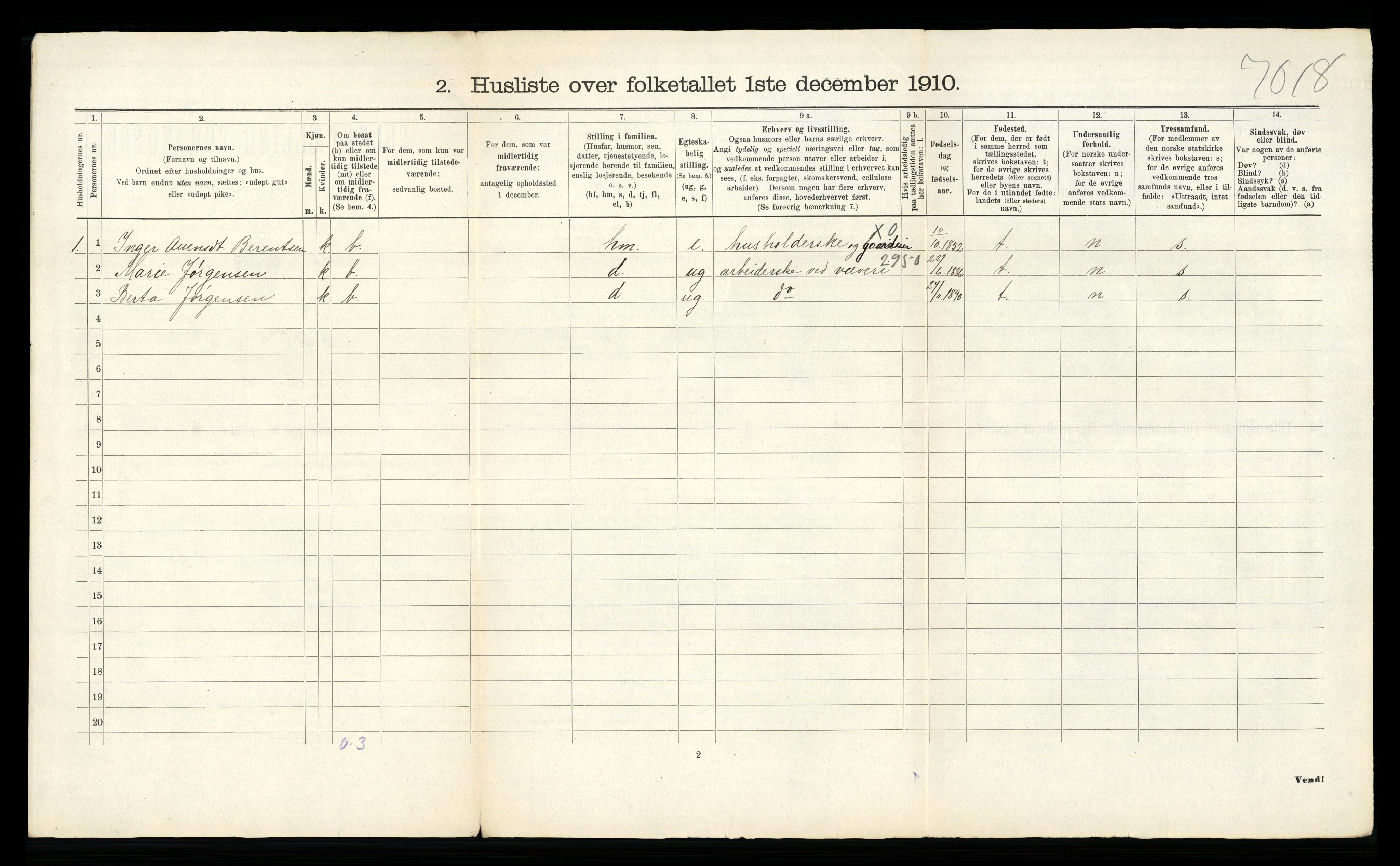 RA, 1910 census for Vennesla, 1910, p. 43