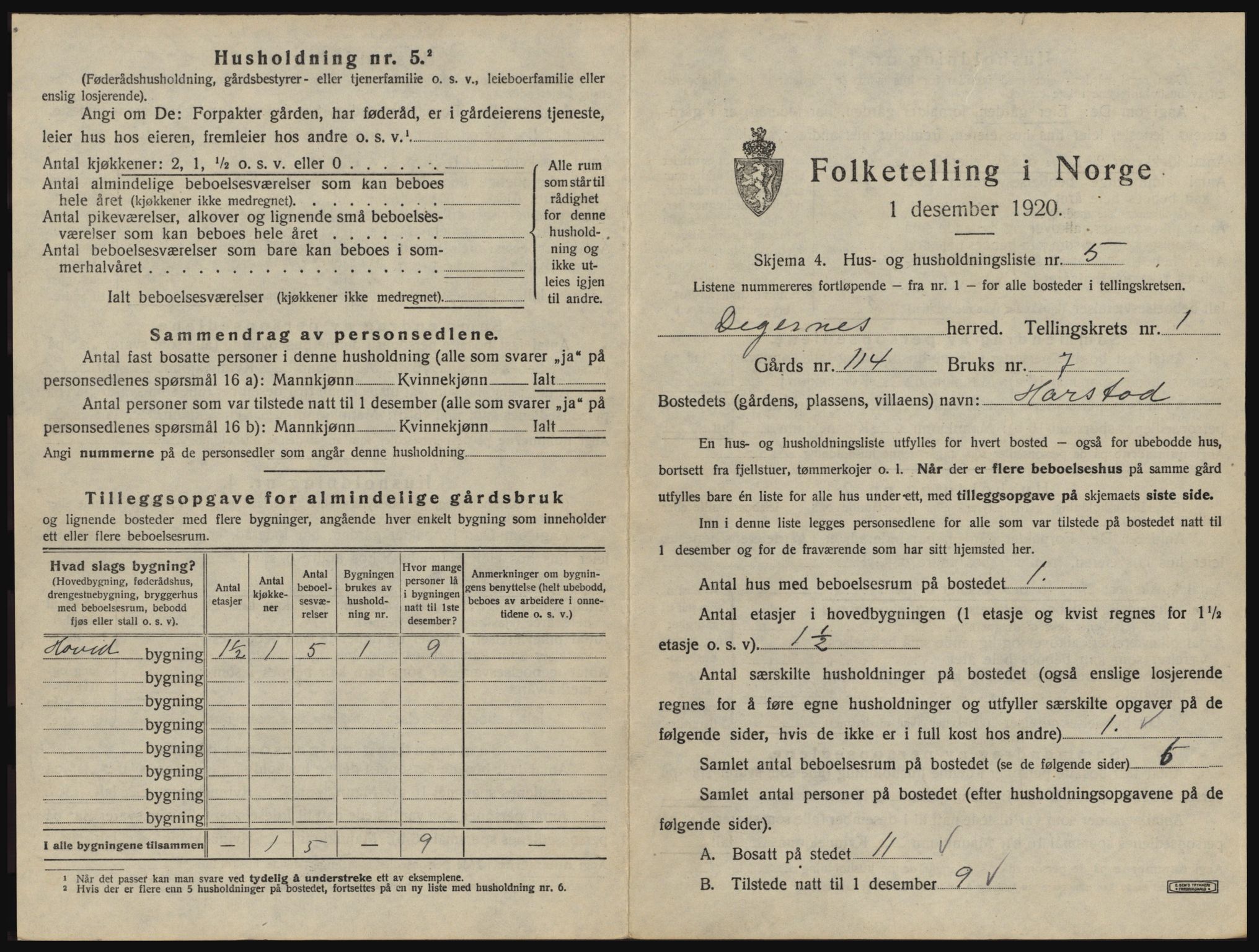 SAO, 1920 census for Degernes, 1920, p. 36