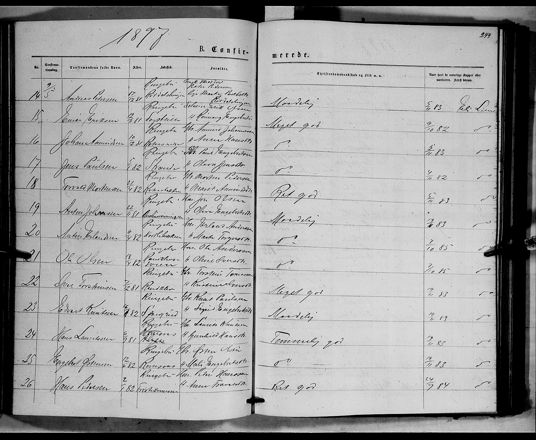 Ringebu prestekontor, SAH/PREST-082/H/Ha/Hab/L0006: Parish register (copy) no. 6, 1880-1898, p. 244