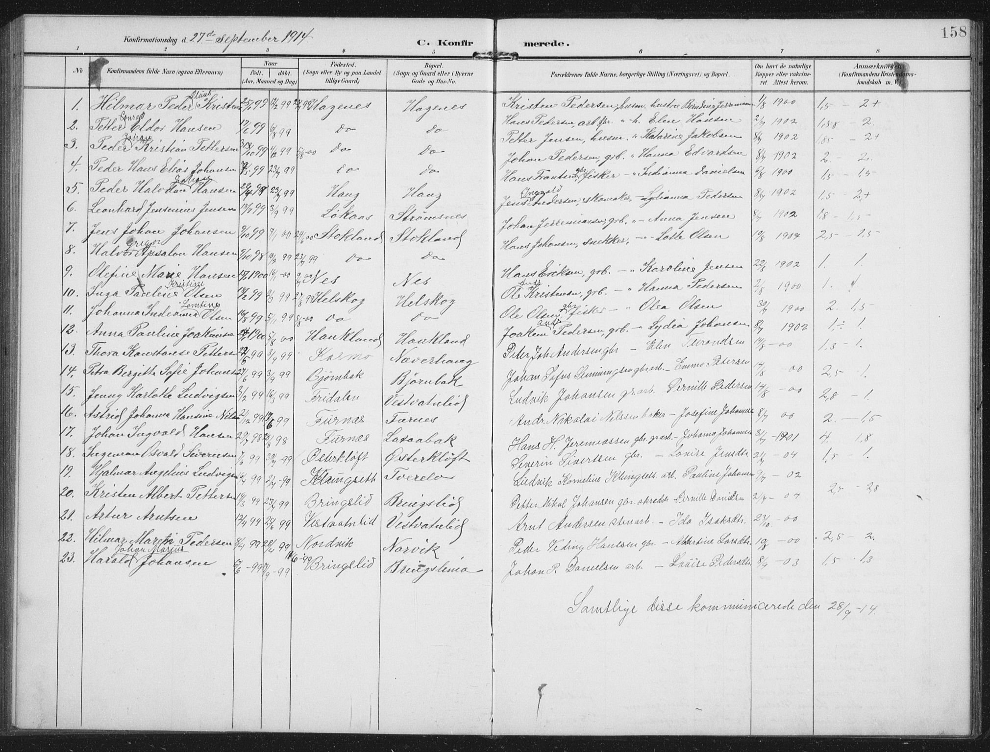 Ministerialprotokoller, klokkerbøker og fødselsregistre - Nordland, AV/SAT-A-1459/851/L0726: Parish register (copy) no. 851C01, 1902-1924, p. 158