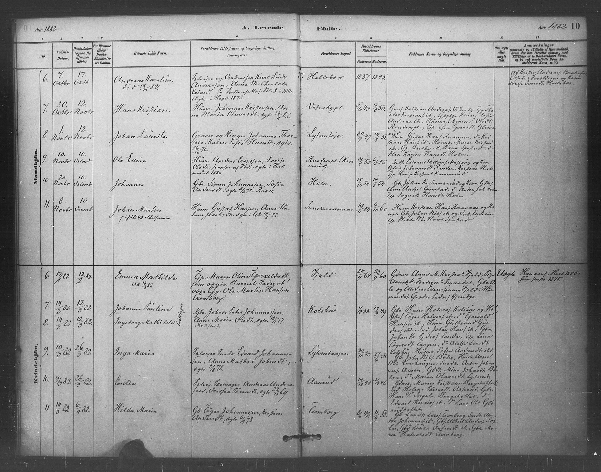 Eidsberg prestekontor Kirkebøker, AV/SAO-A-10905/F/Fc/L0001: Parish register (official) no. III 1, 1879-1905, p. 10