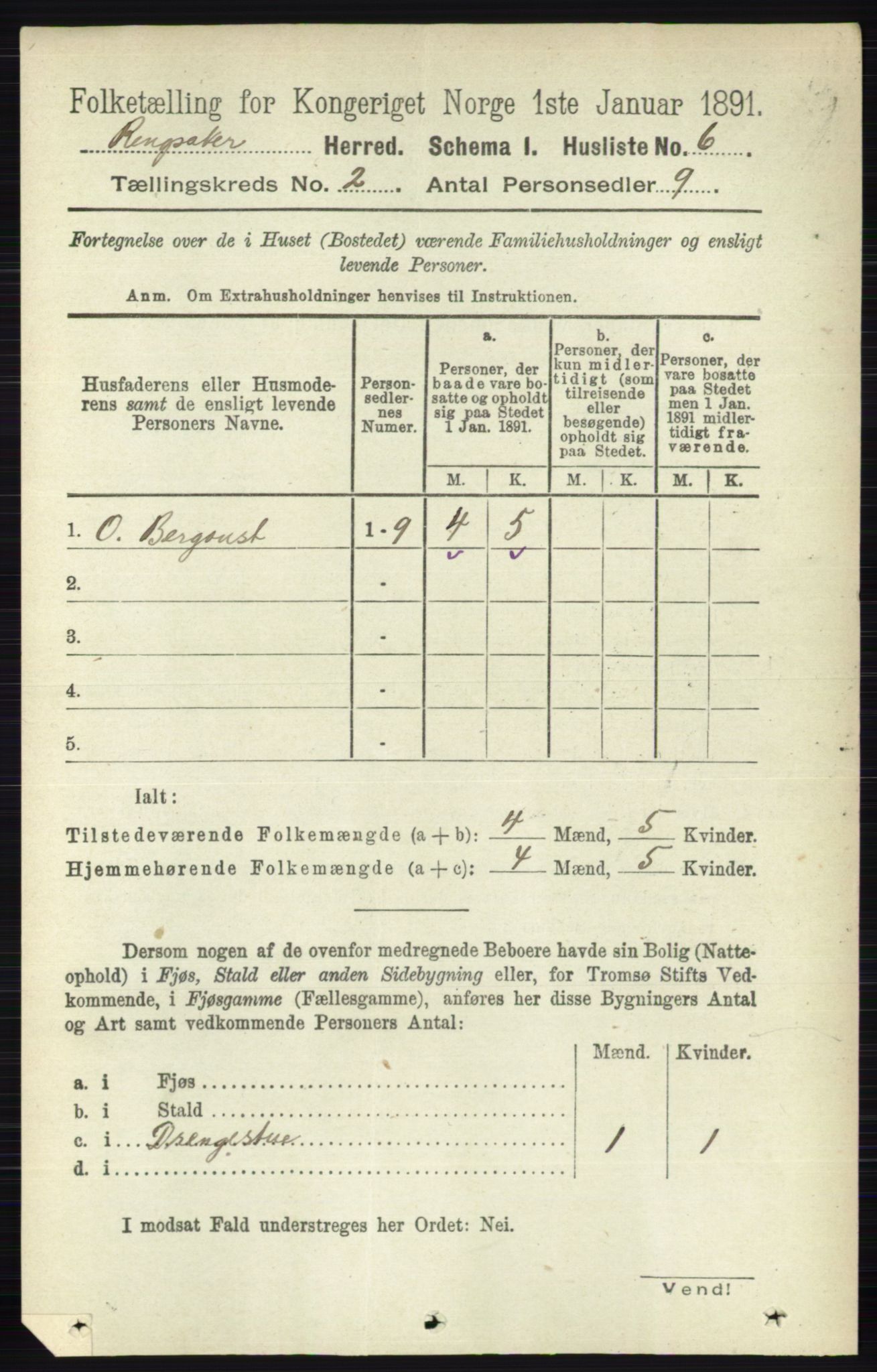 RA, 1891 census for 0412 Ringsaker, 1891, p. 752