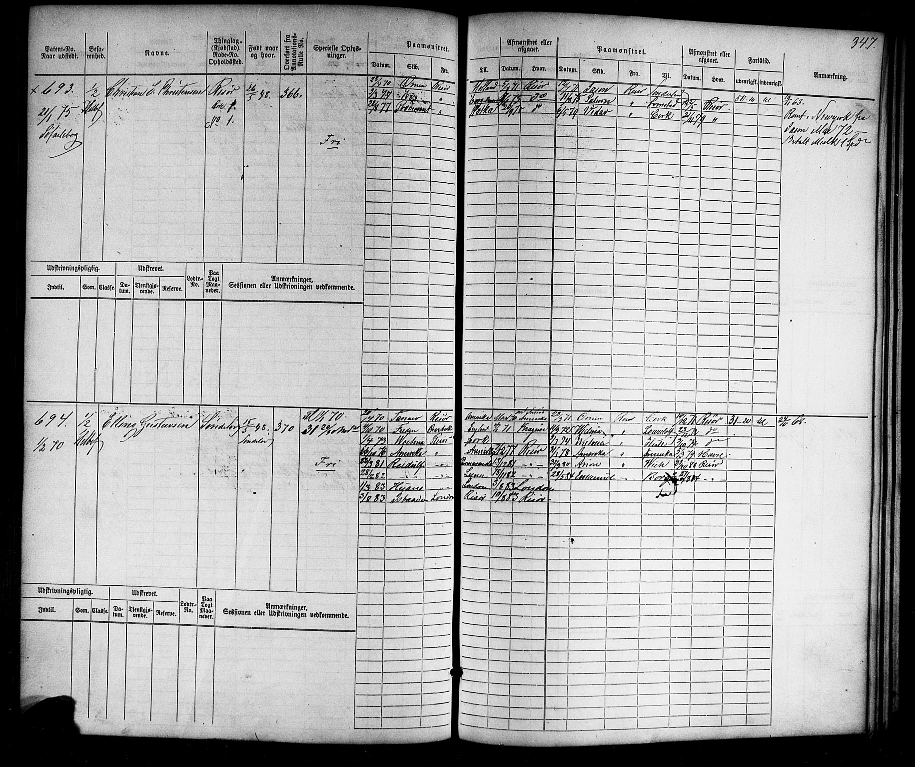 Risør mønstringskrets, AV/SAK-2031-0010/F/Fb/L0010: Hovedrulle nr 1-770, T-9, 1869-1890, p. 354