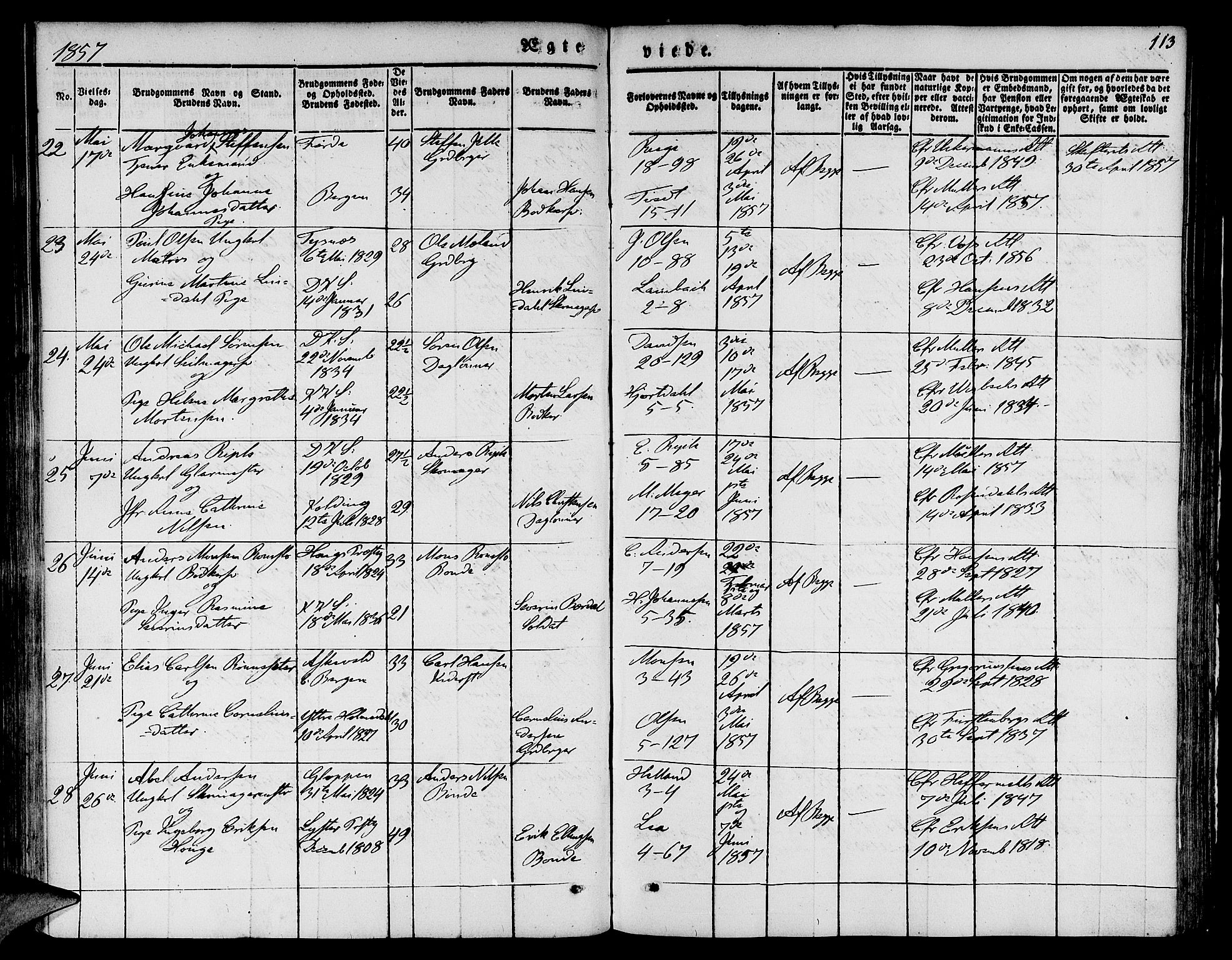 Nykirken Sokneprestembete, AV/SAB-A-77101/H/Hab: Parish register (copy) no. D 1, 1832-1867, p. 113