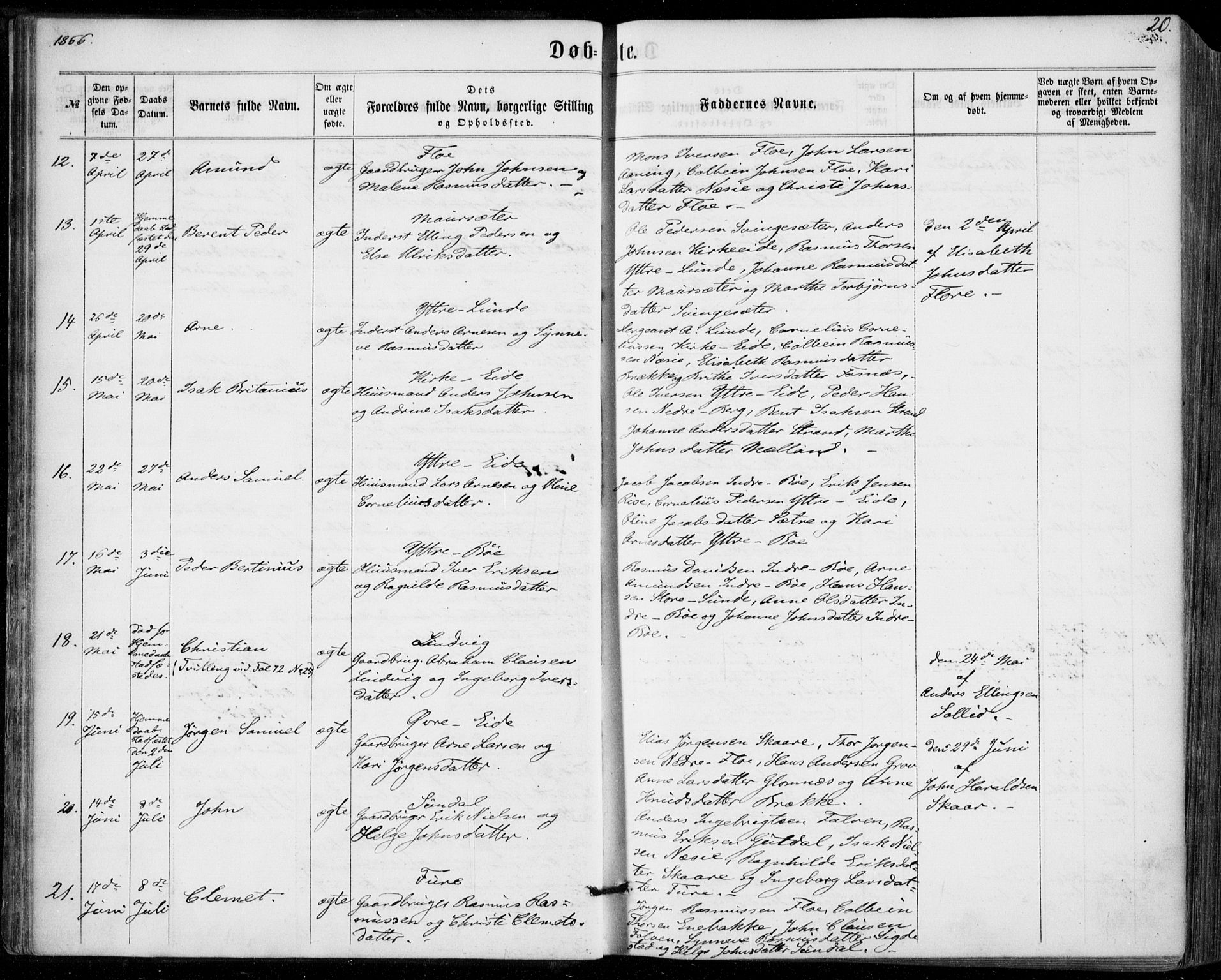 Stryn Sokneprestembete, AV/SAB-A-82501: Parish register (official) no. A 3, 1862-1877, p. 20