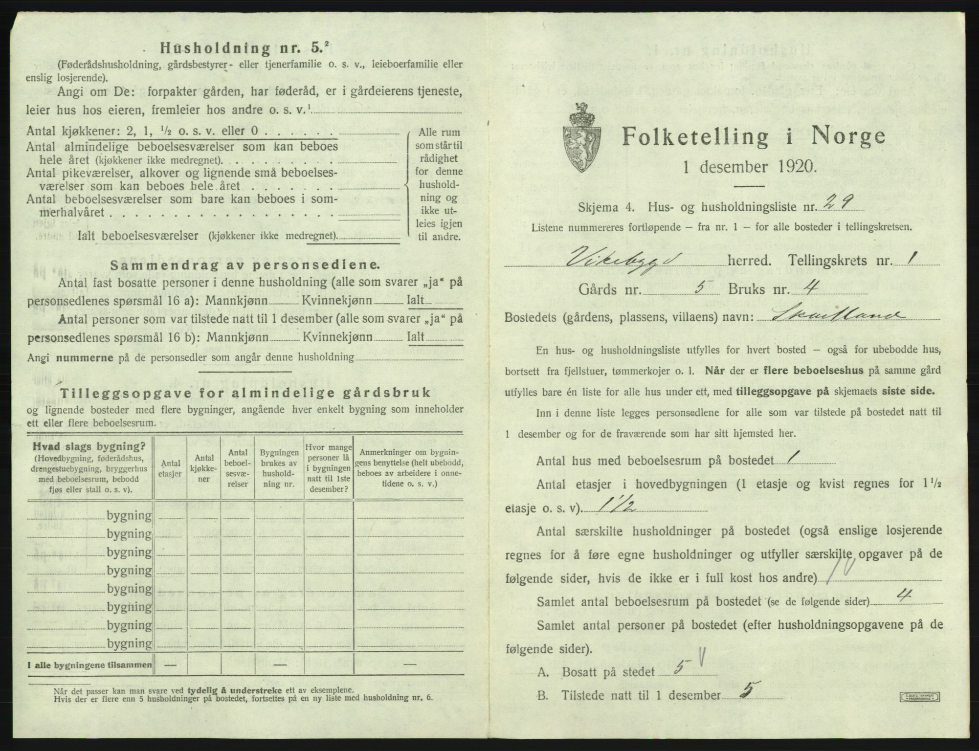 SAB, 1920 census for Vikebygd, 1920, p. 88