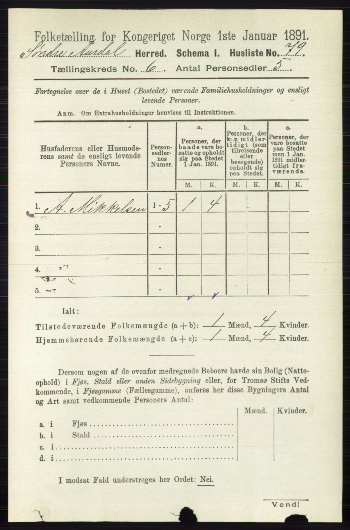 RA, 1891 census for 0540 Sør-Aurdal, 1891, p. 3805