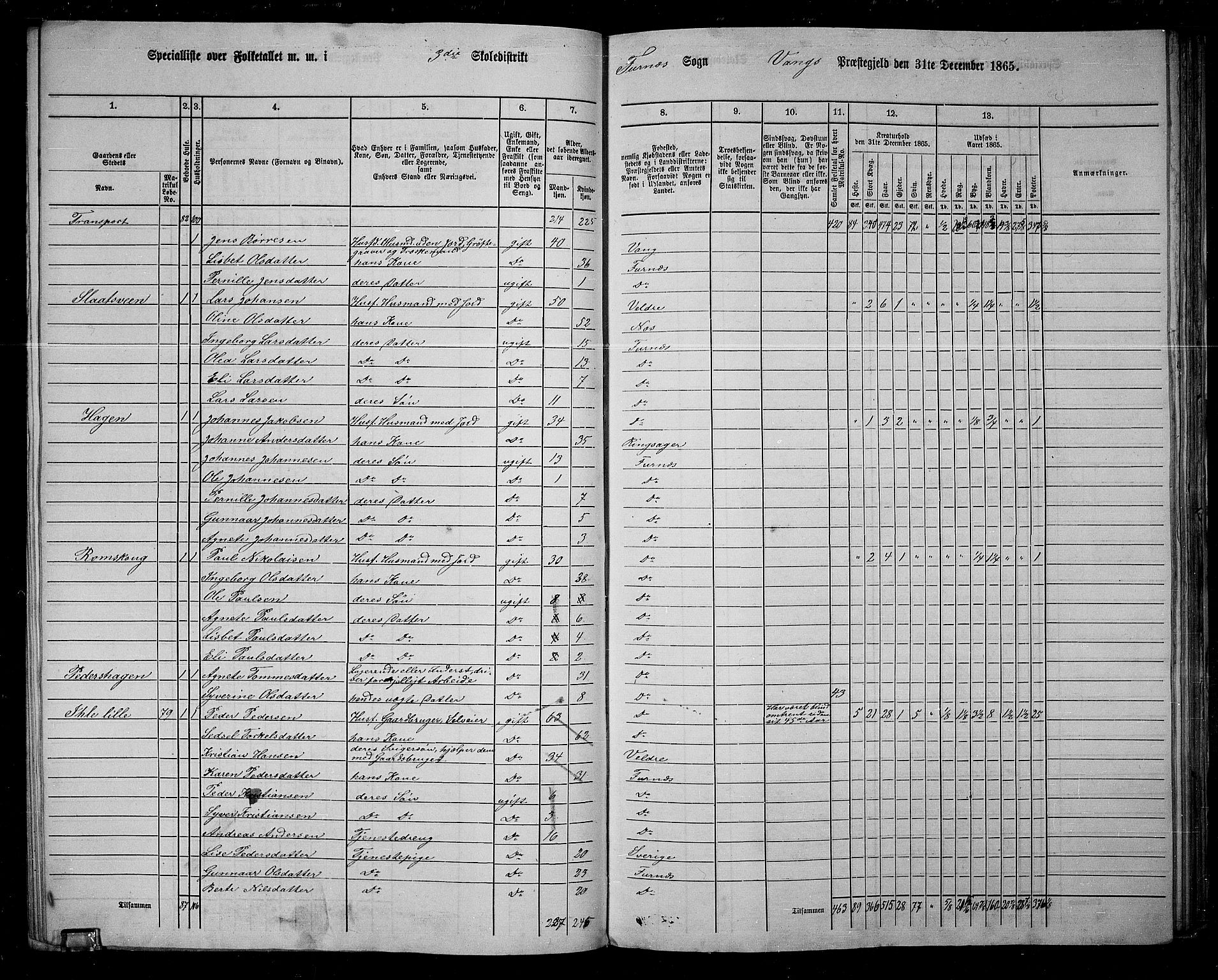 RA, 1865 census for Vang/Vang og Furnes, 1865, p. 84