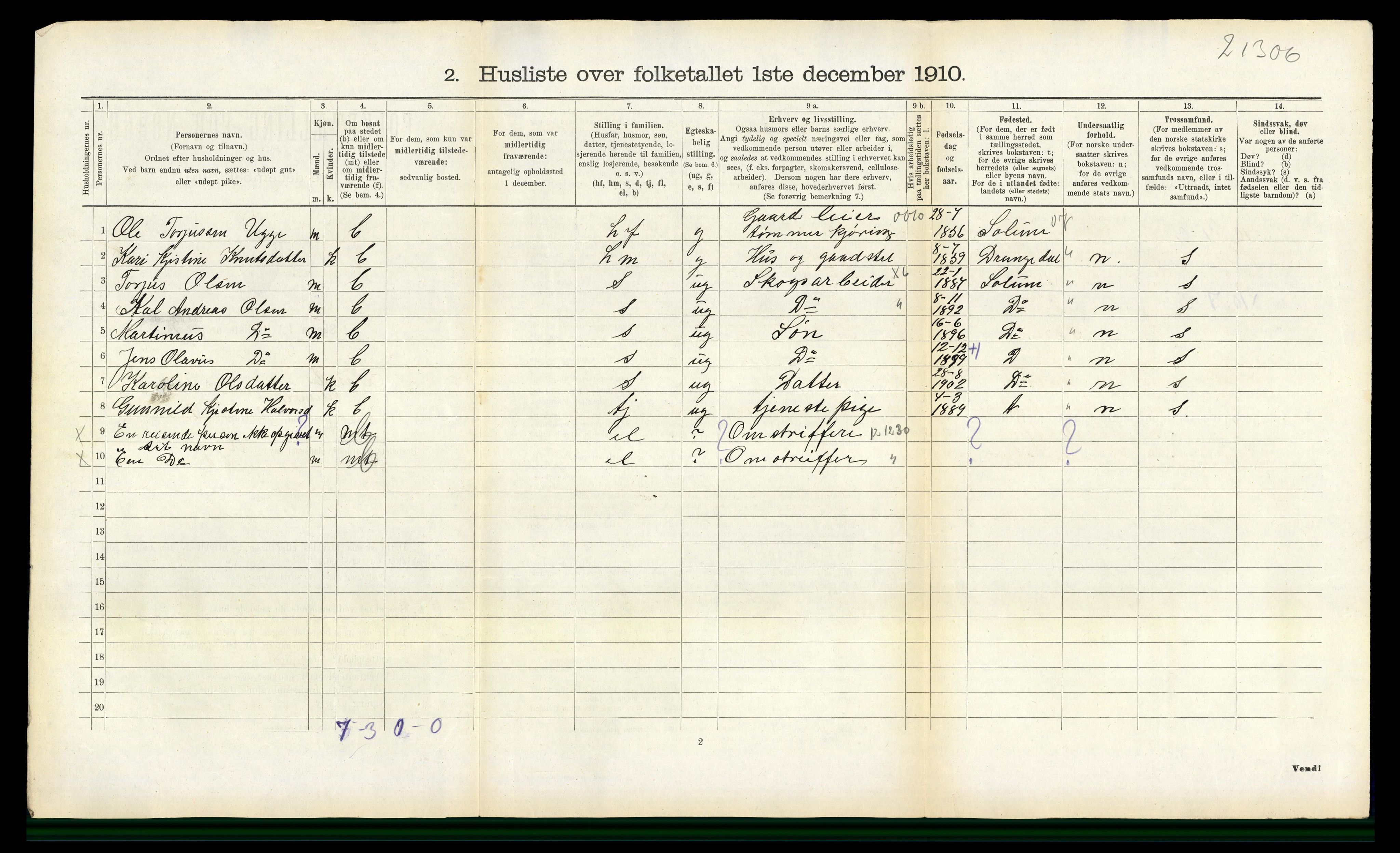 RA, 1910 census for Lunde, 1910, p. 251