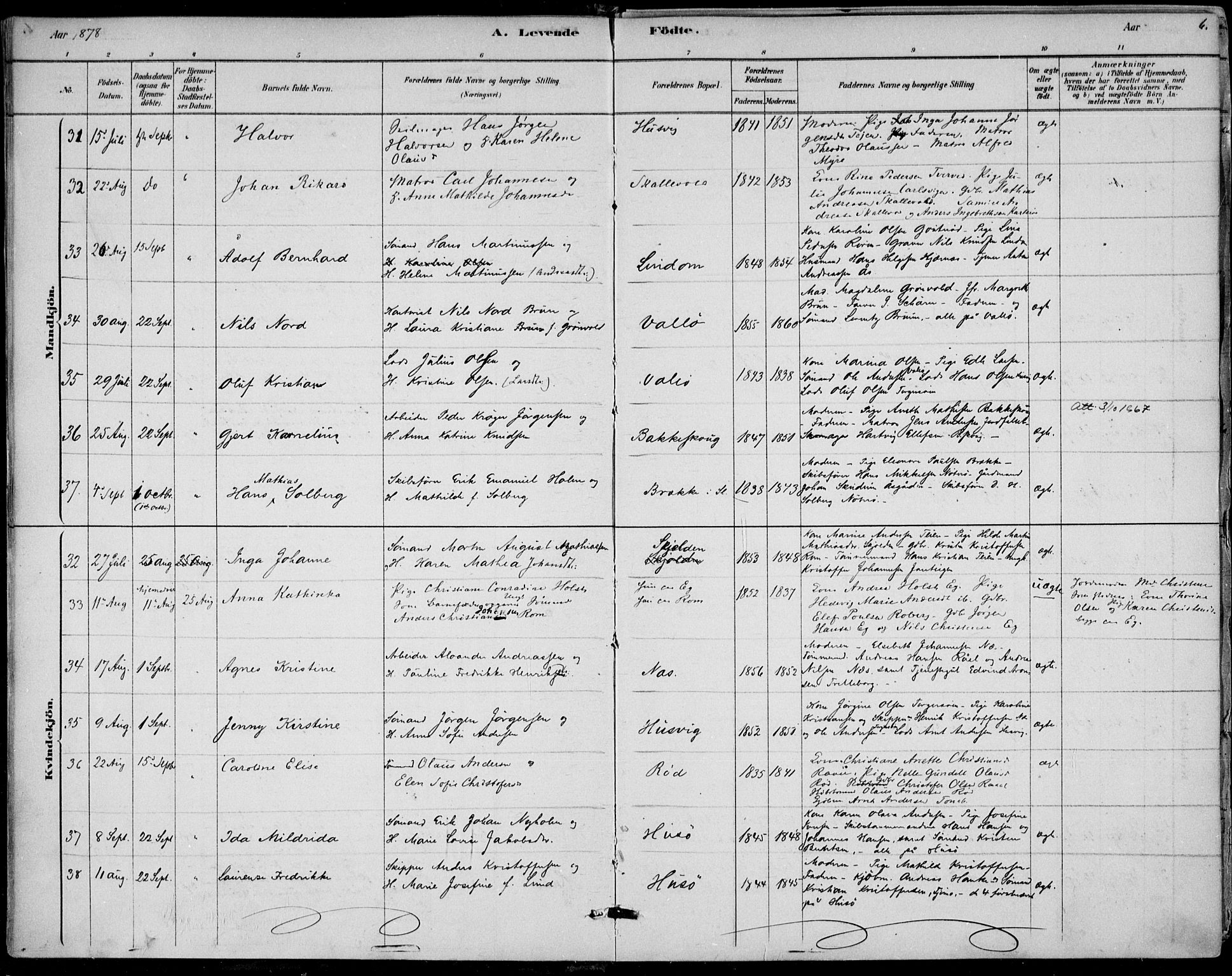 Sem kirkebøker, AV/SAKO-A-5/F/Fb/L0004: Parish register (official) no. II 4, 1878-1891, p. 6