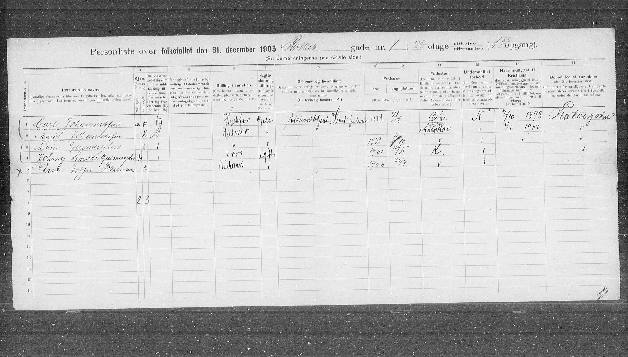 OBA, Municipal Census 1905 for Kristiania, 1905, p. 42941