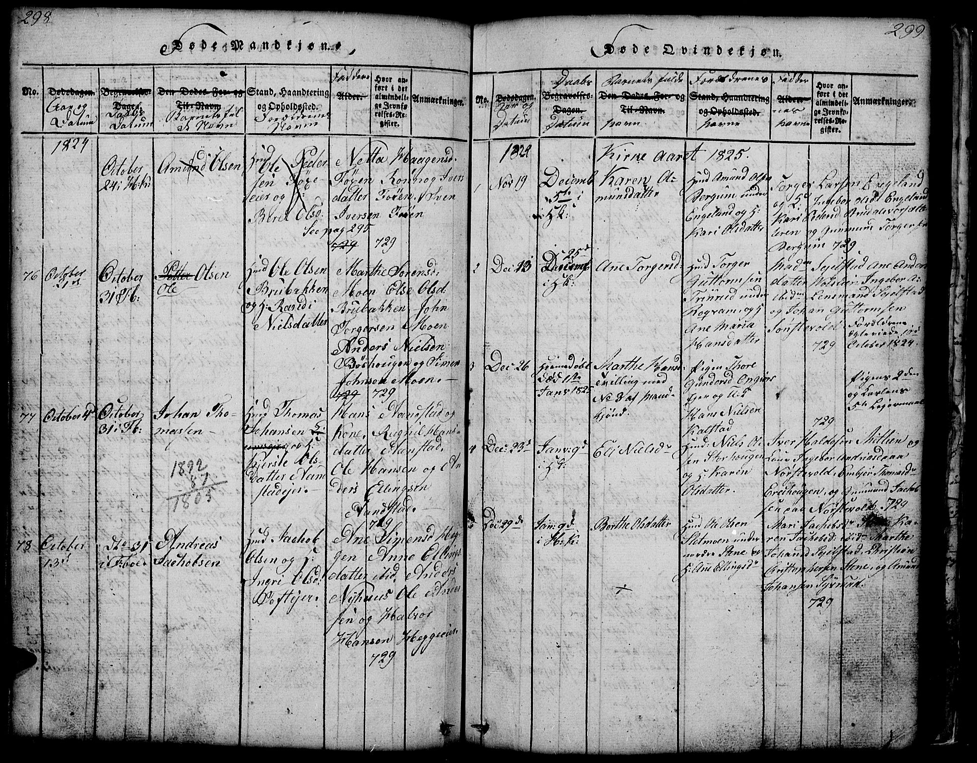 Gausdal prestekontor, SAH/PREST-090/H/Ha/Hab/L0001: Parish register (copy) no. 1, 1817-1848, p. 298-299
