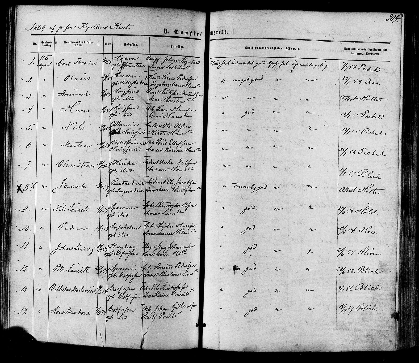 Eiker kirkebøker, AV/SAKO-A-4/F/Fa/L0017: Parish register (official) no. I 17, 1869-1877, p. 304