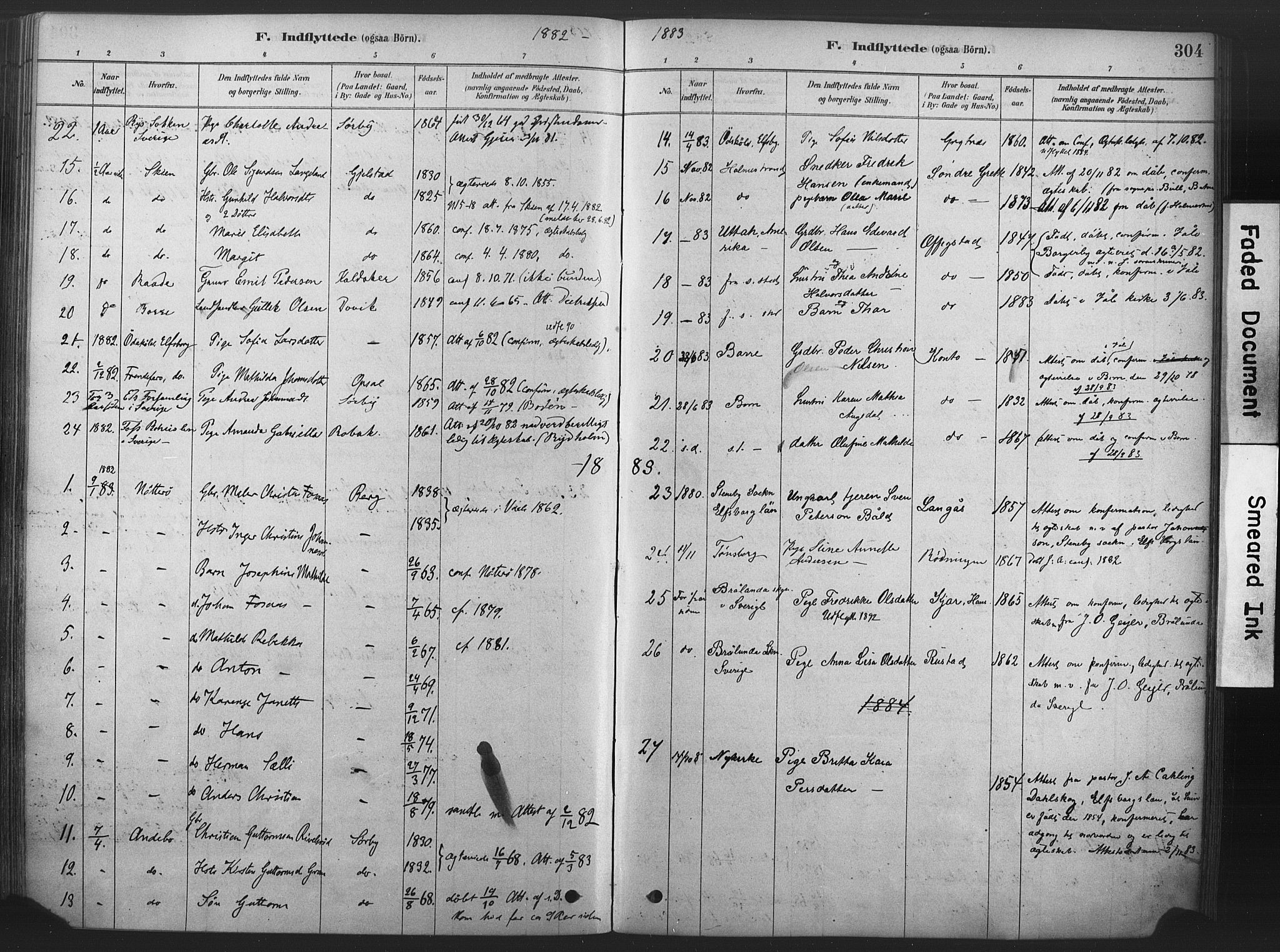 Våle kirkebøker, SAKO/A-334/F/Fa/L0011: Parish register (official) no. I 11, 1878-1906, p. 304