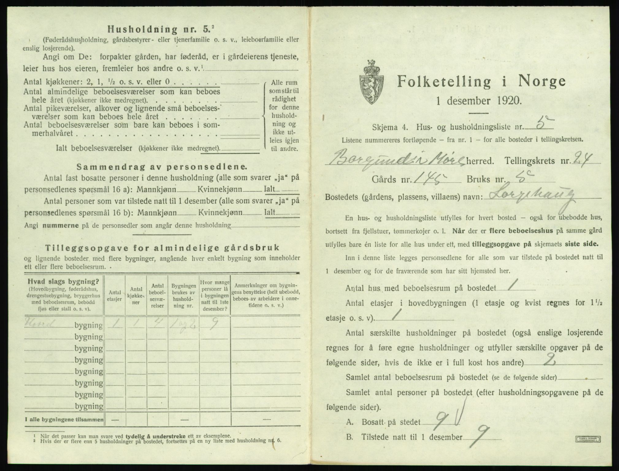 SAT, 1920 census for Borgund, 1920, p. 1992