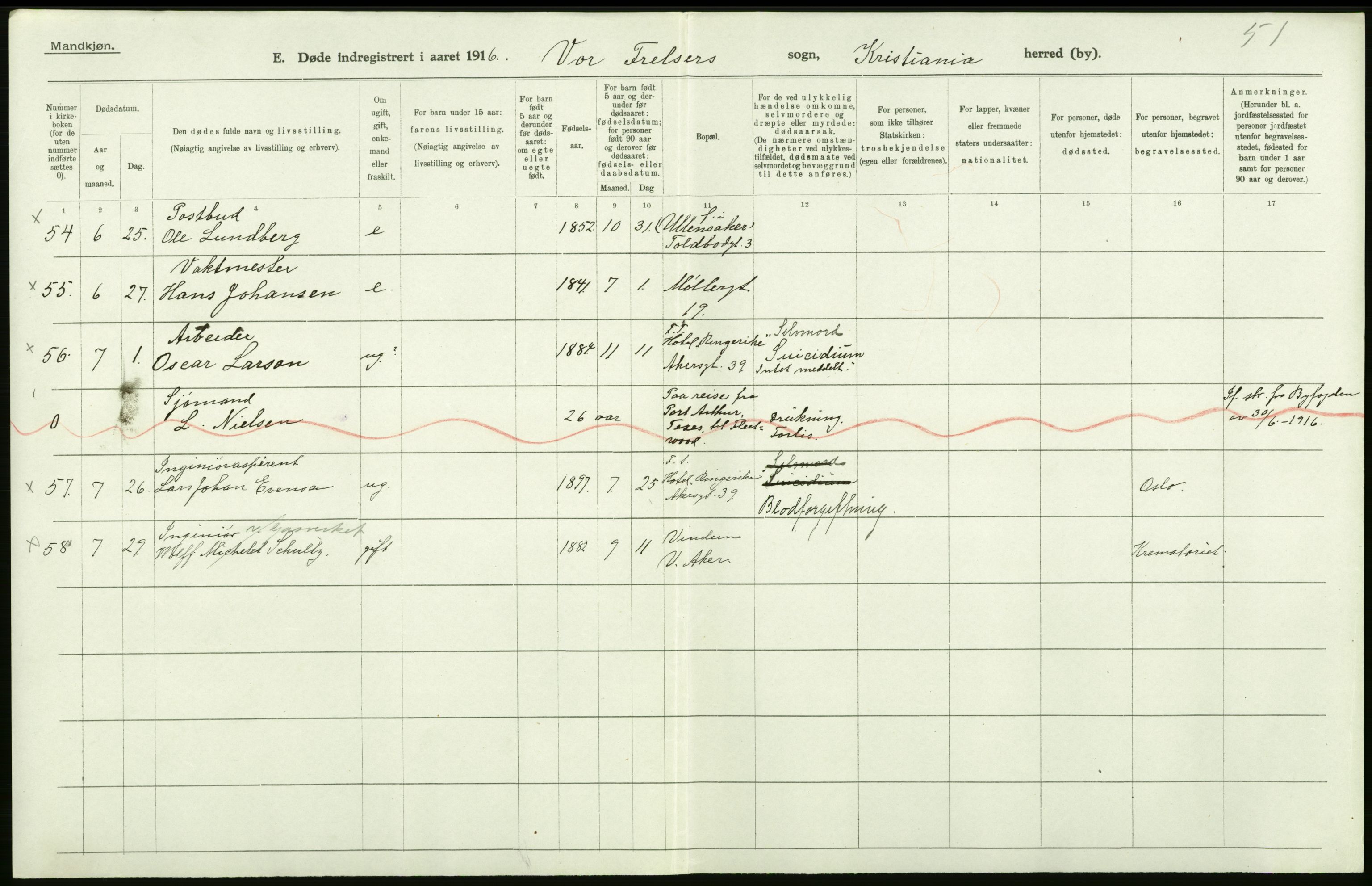 Statistisk sentralbyrå, Sosiodemografiske emner, Befolkning, AV/RA-S-2228/D/Df/Dfb/Dfbf/L0010: Kristiania: Døde, dødfødte., 1916, p. 44