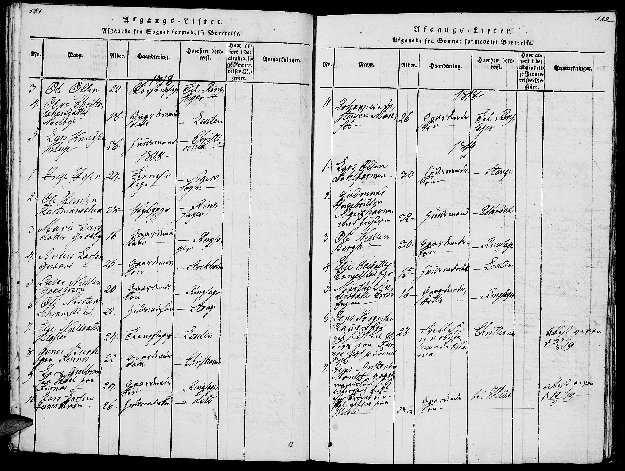 Vang prestekontor, Hedmark, SAH/PREST-008/H/Ha/Haa/L0007: Parish register (official) no. 7, 1813-1826, p. 581-582