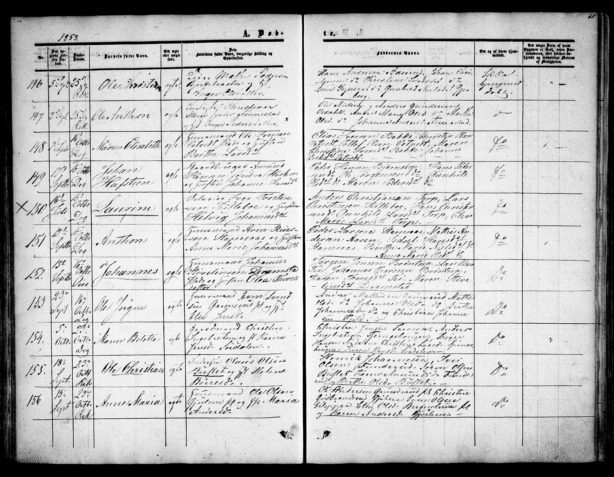 Rakkestad prestekontor Kirkebøker, AV/SAO-A-2008/F/Fa/L0009: Parish register (official) no. I 9, 1850-1856, p. 65