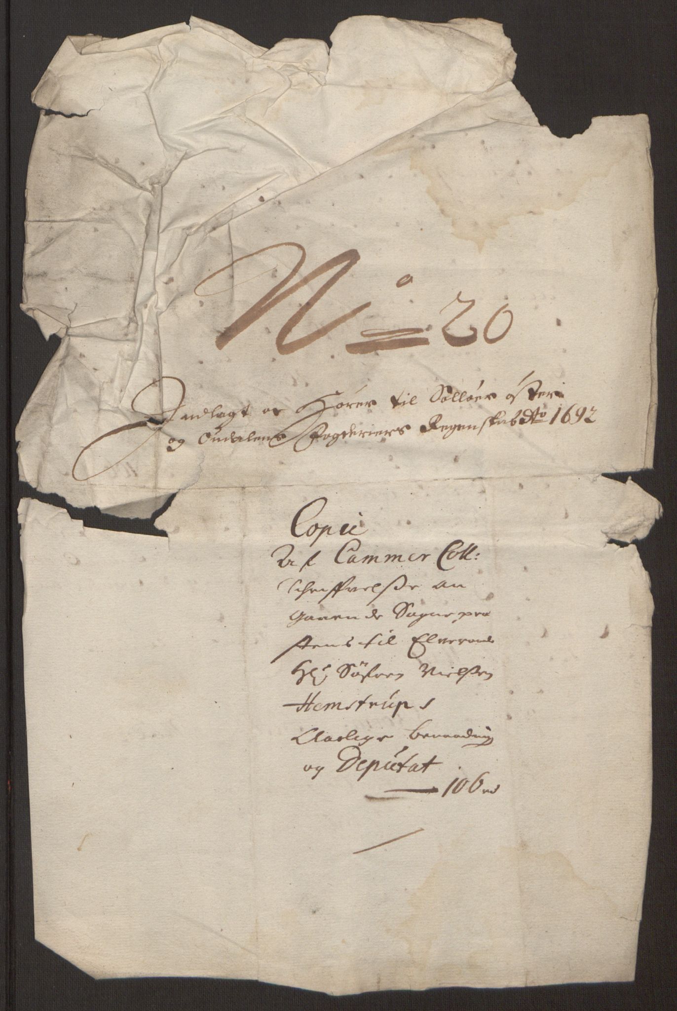 Rentekammeret inntil 1814, Reviderte regnskaper, Fogderegnskap, AV/RA-EA-4092/R13/L0830: Fogderegnskap Solør, Odal og Østerdal, 1692, p. 320