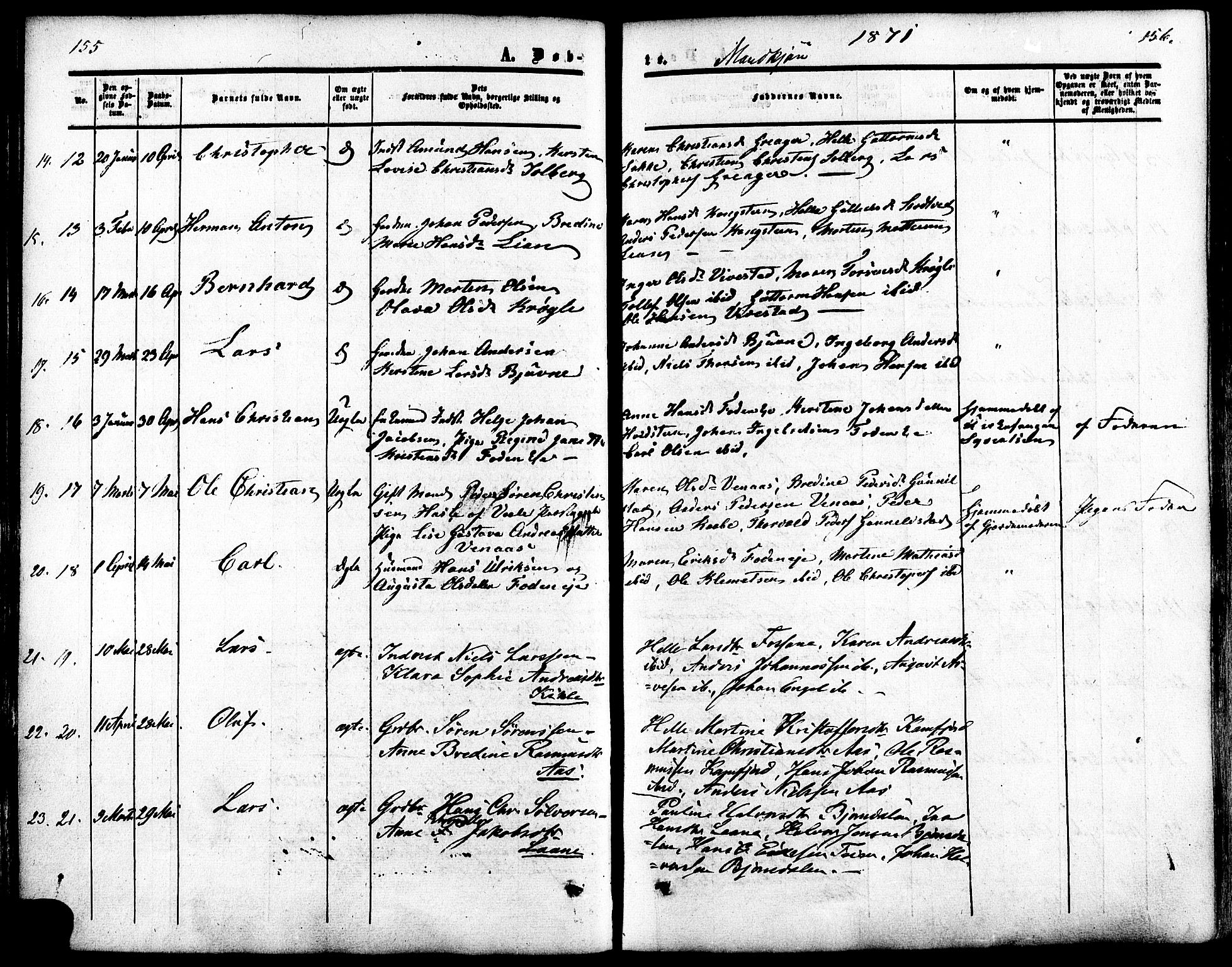 Ramnes kirkebøker, AV/SAKO-A-314/F/Fa/L0006: Parish register (official) no. I 6, 1862-1877, p. 155-156