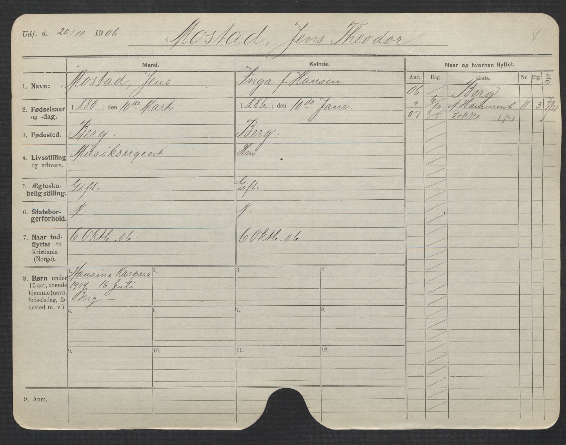 Oslo folkeregister, Registerkort, AV/SAO-A-11715/F/Fa/Fac/L0007: Menn, 1906-1914, p. 901a